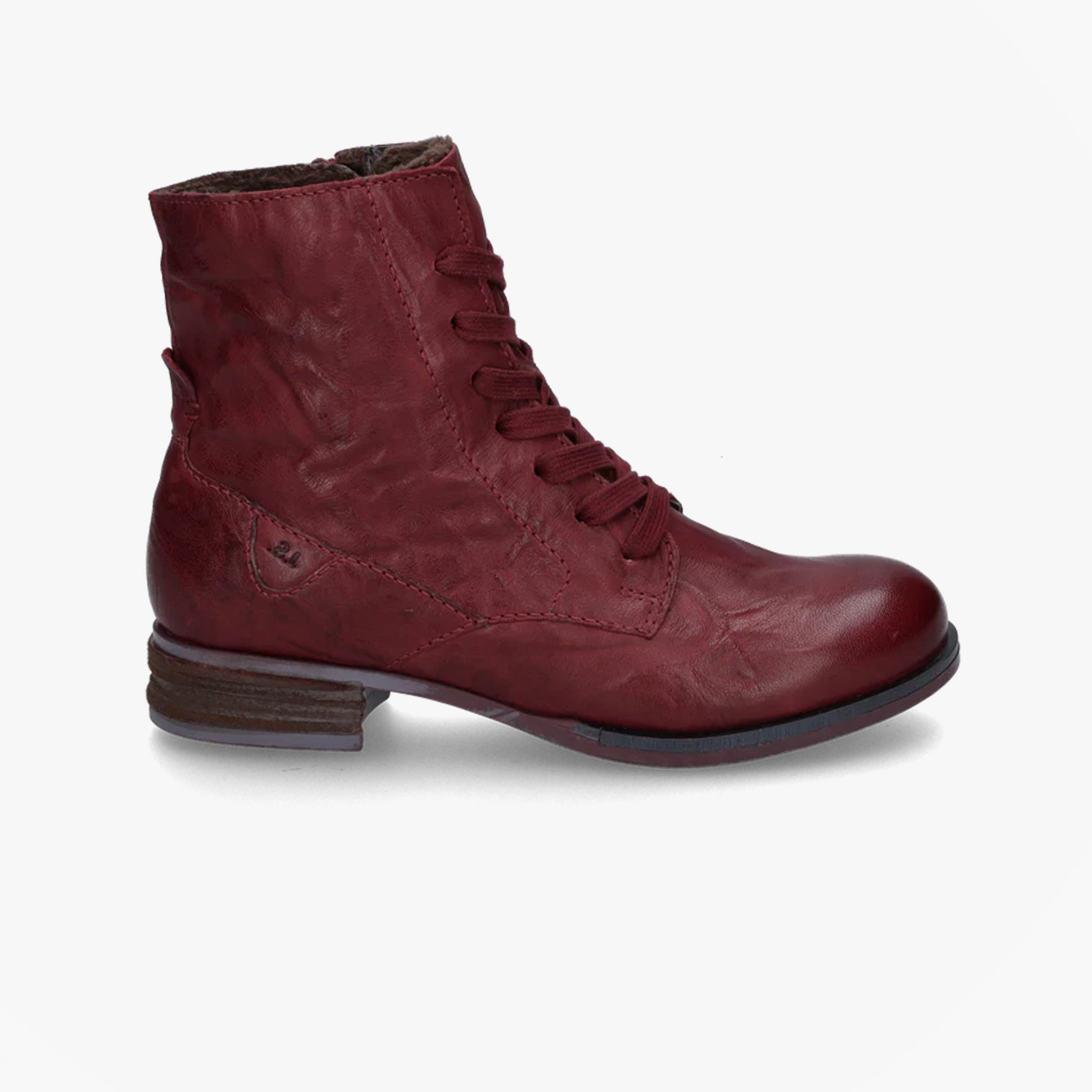 Josef Seibel SANJA 01 Womens Boots Burgundy side view showing leather upper and lace-up closure.