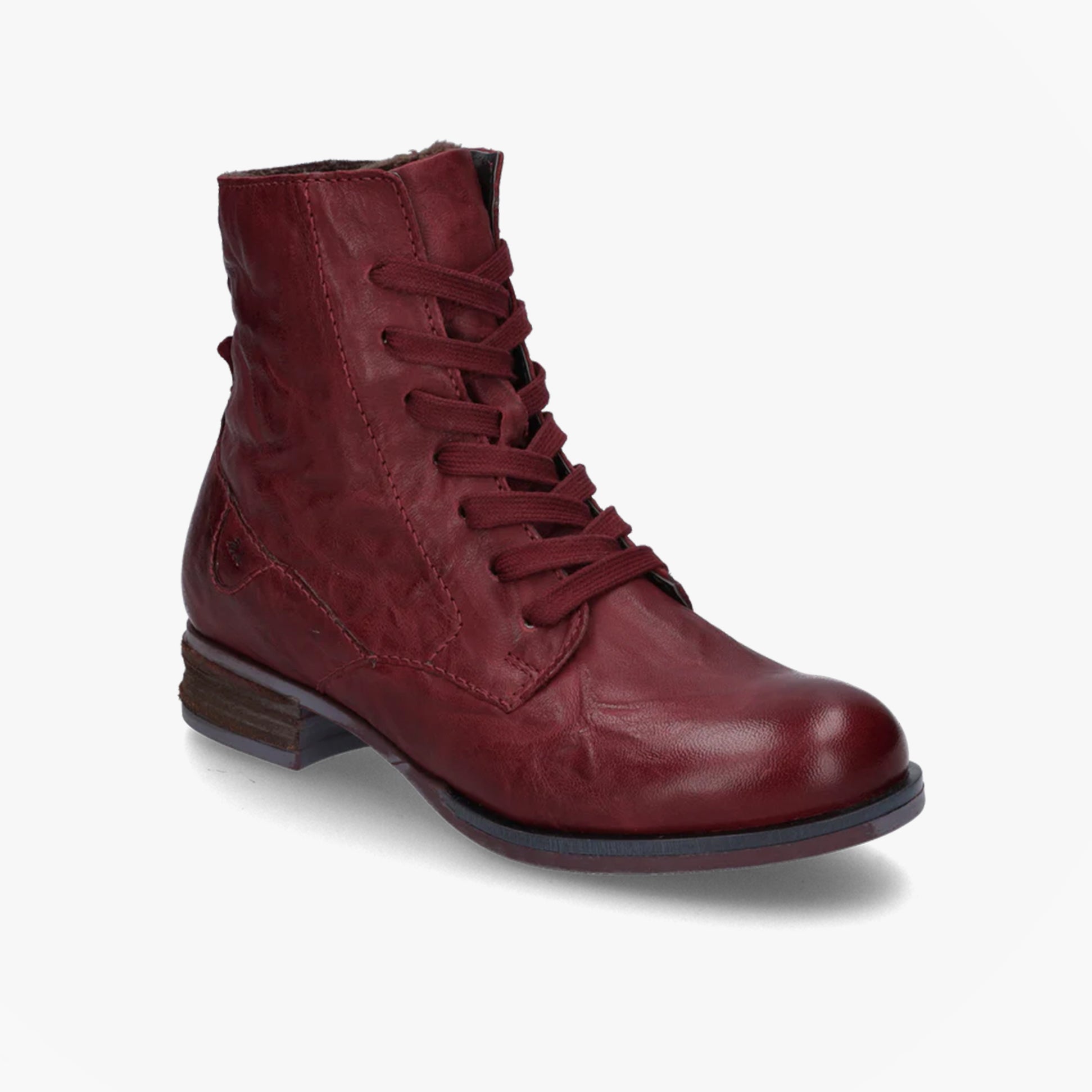 Josef Seibel SANJA 01 Womens Boots Burgundy side view showing leather upper and lace-up design
