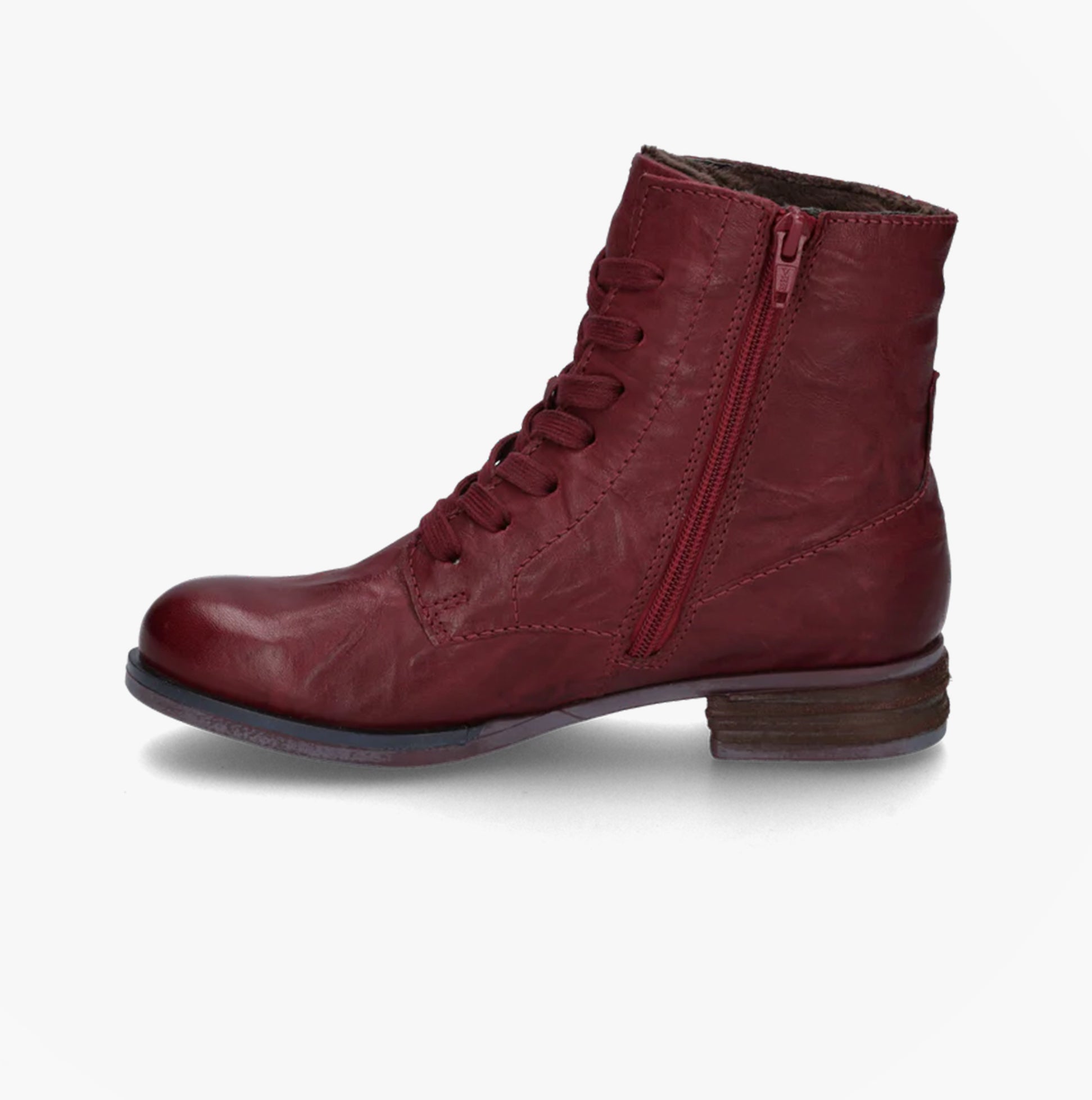 Josef Seibel SANJA 01 Womens Boots Burgundy side view with lace-up and zipper detail on ankle boots