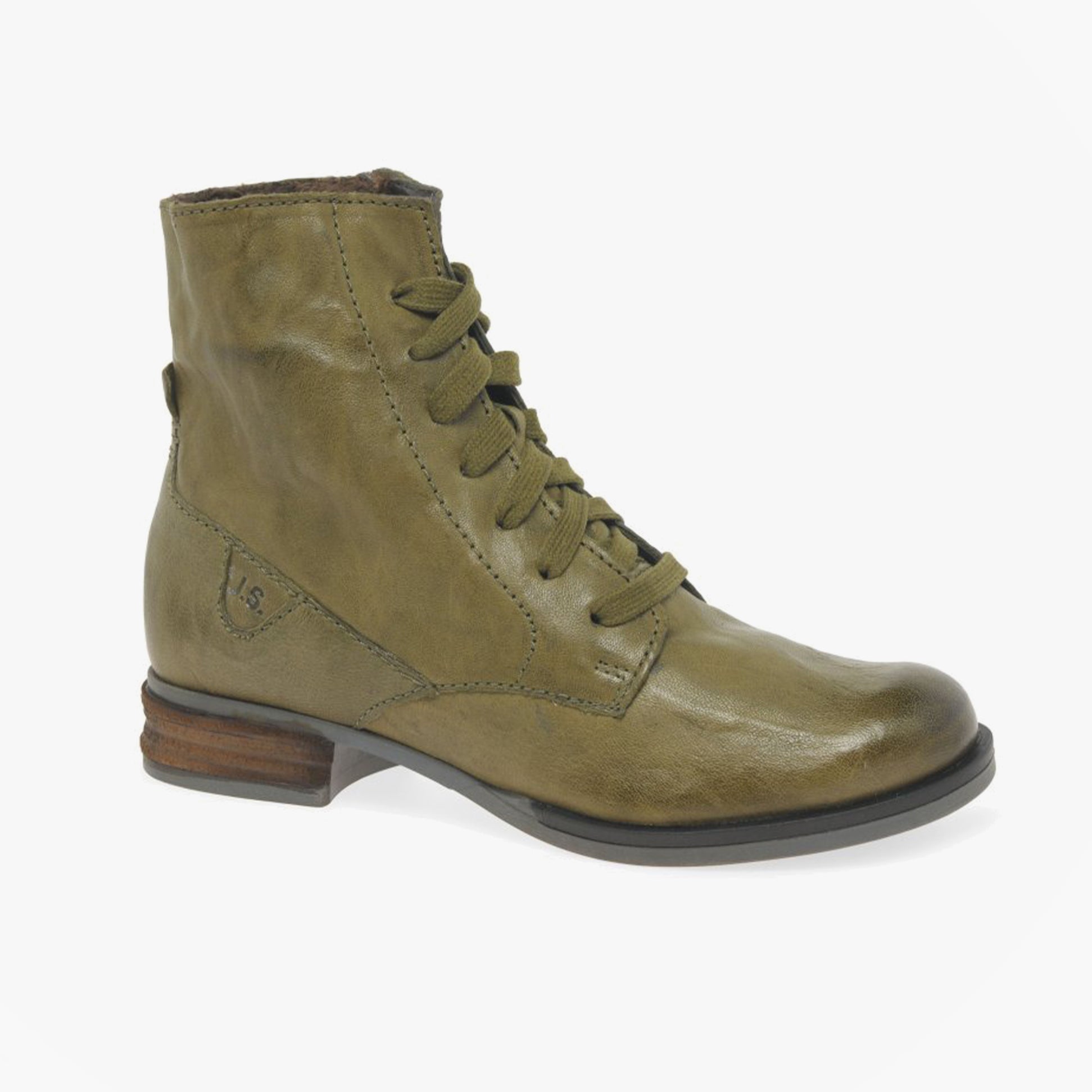 Josef Seibel SANJA 01 Womens Boots Olive side view showcasing leather upper and lace-up design.