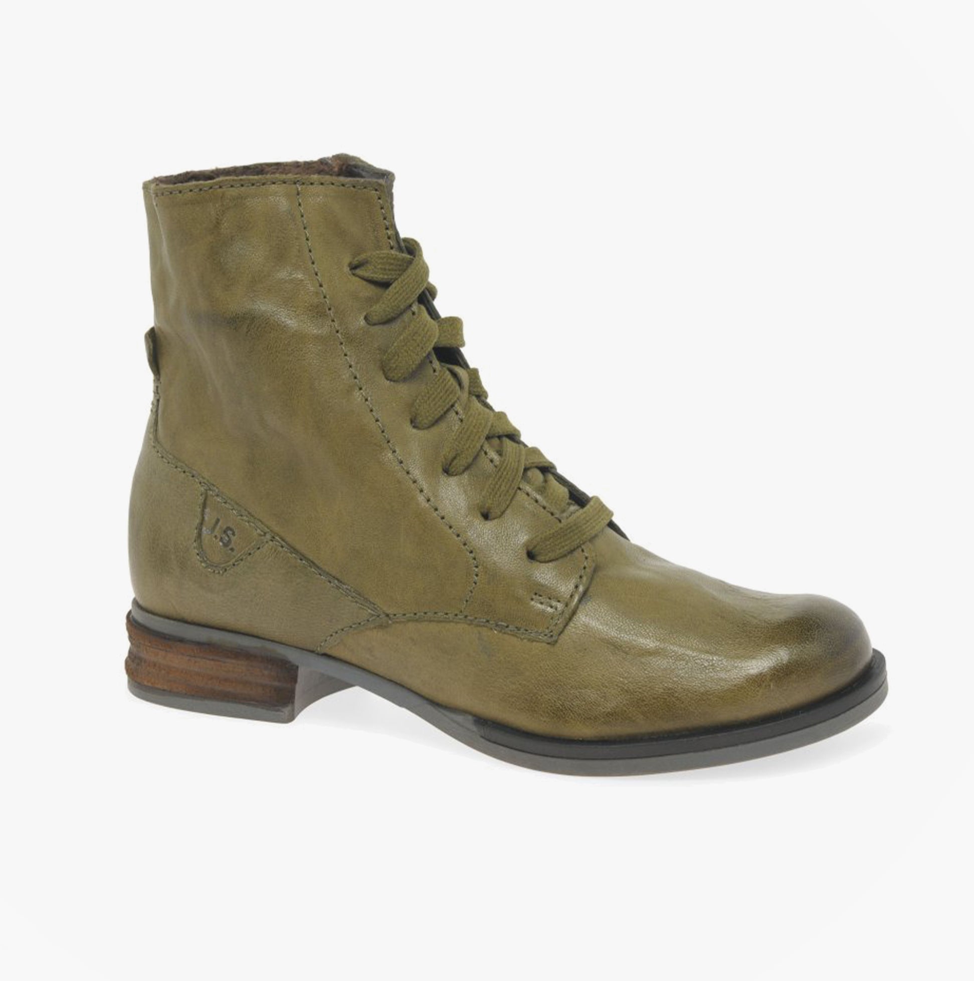 Josef Seibel SANJA 01 Womens Boots Olive side view showcasing leather upper and lace-up design.