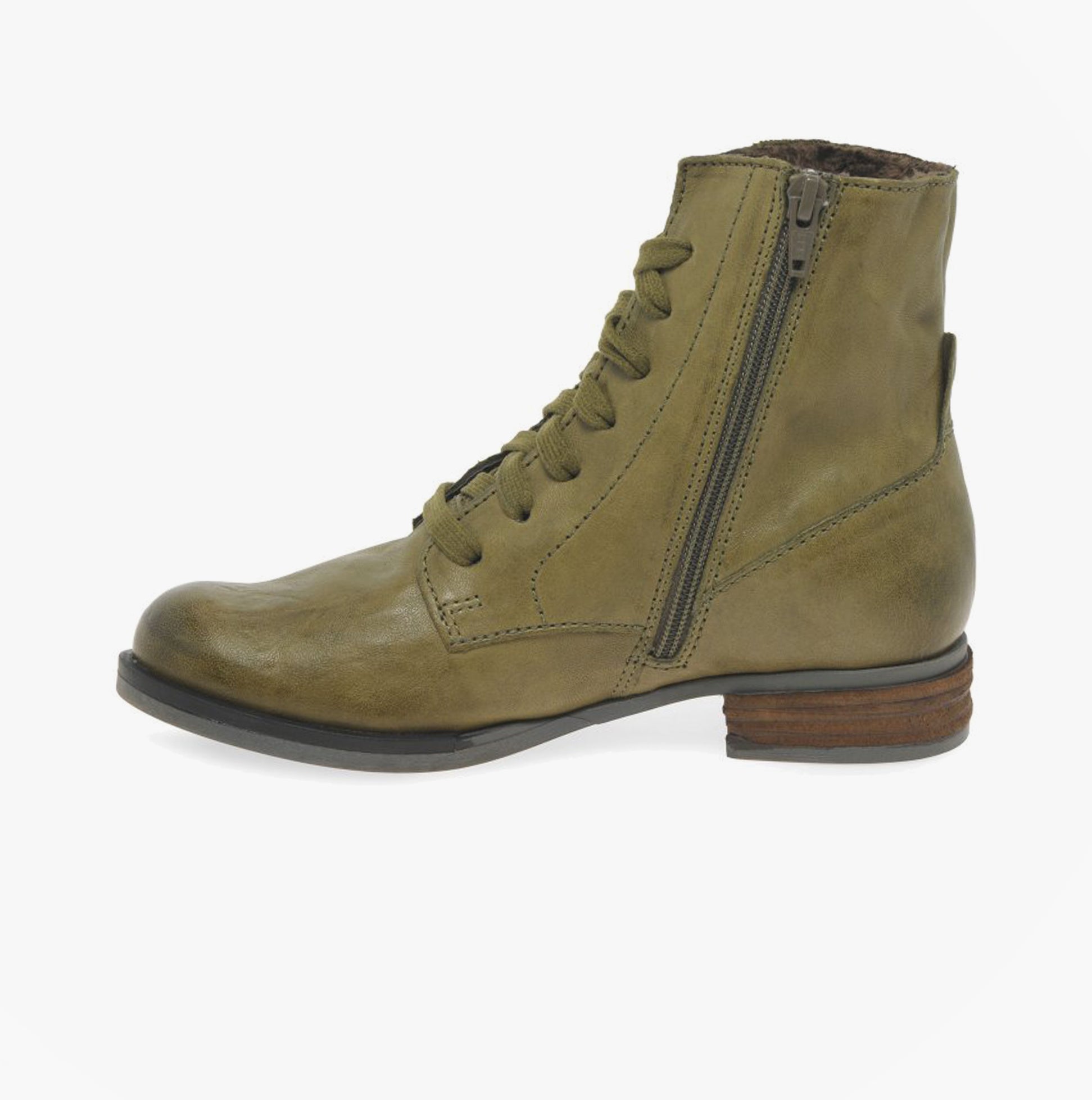 Josef Seibel SANJA 01 Womens Boots Olive side view showing leather upper and round toe design.