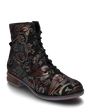 Josef Seibel SANJA01 Womens Boots Black side view with intricate floral embroidery details.