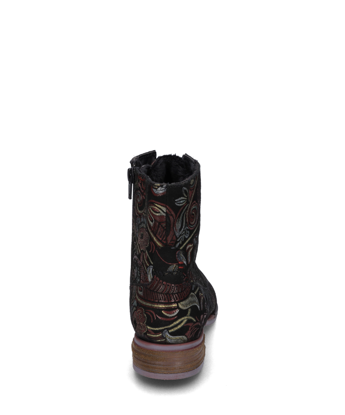 Josef Seibel SANJA 10 Womens Boots Black-Combi back view showing intricate embroidery and round toe design.
