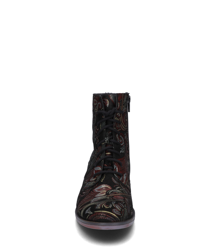 Josef Seibel SANJA01 Womens Boots Black front view with detailed floral design and lace-up fastening.