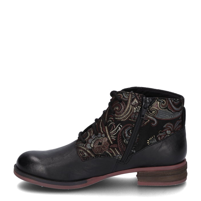 Josef Seibel SANJA 10 Womens Boots Black-Combi side view showcasing leather and textile upper with decorative design.