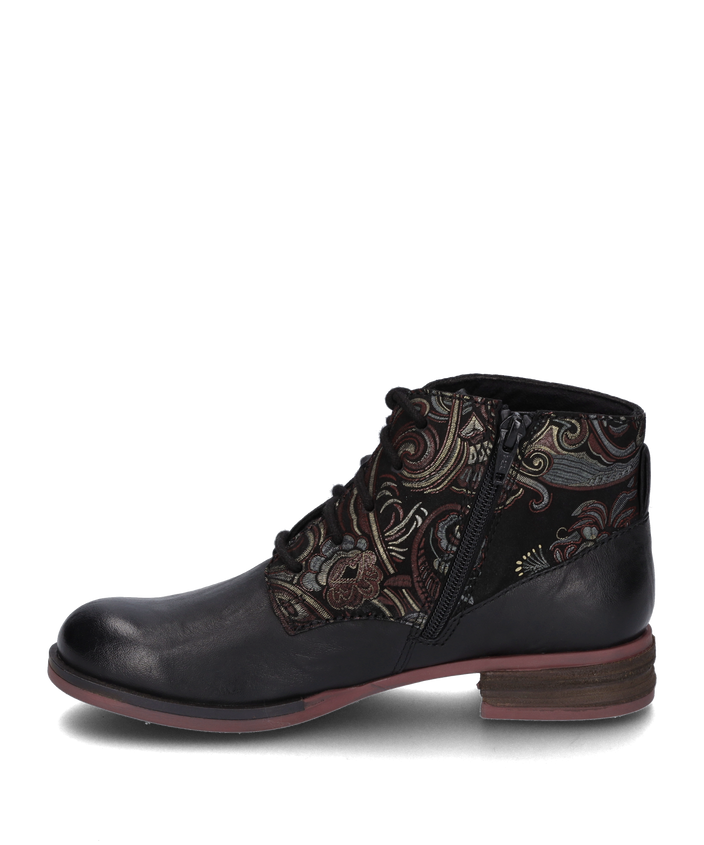 Josef Seibel SANJA 10 Womens Boots Black-Combi side view showcasing leather and textile upper with decorative design.
