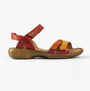 Josef Seibel DEBRA 62 Womens Sandals Rubin-Multi side view showcasing red and yellow leather straps, lightweight flat sole.
