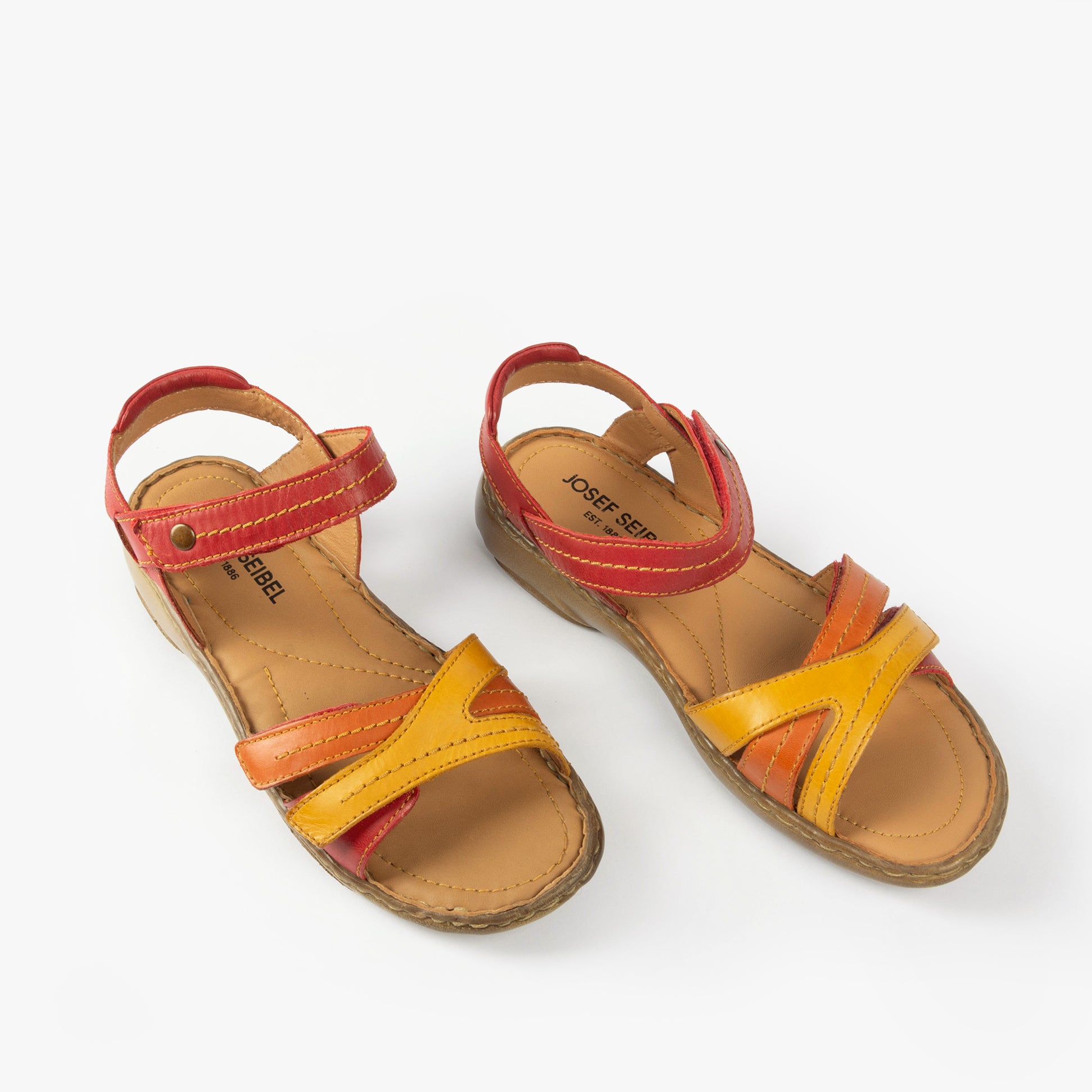 Josef Seibel DEBRA 62 Womens Sandals Rubin-Multi top view with red and yellow straps, showcasing comfort and style.