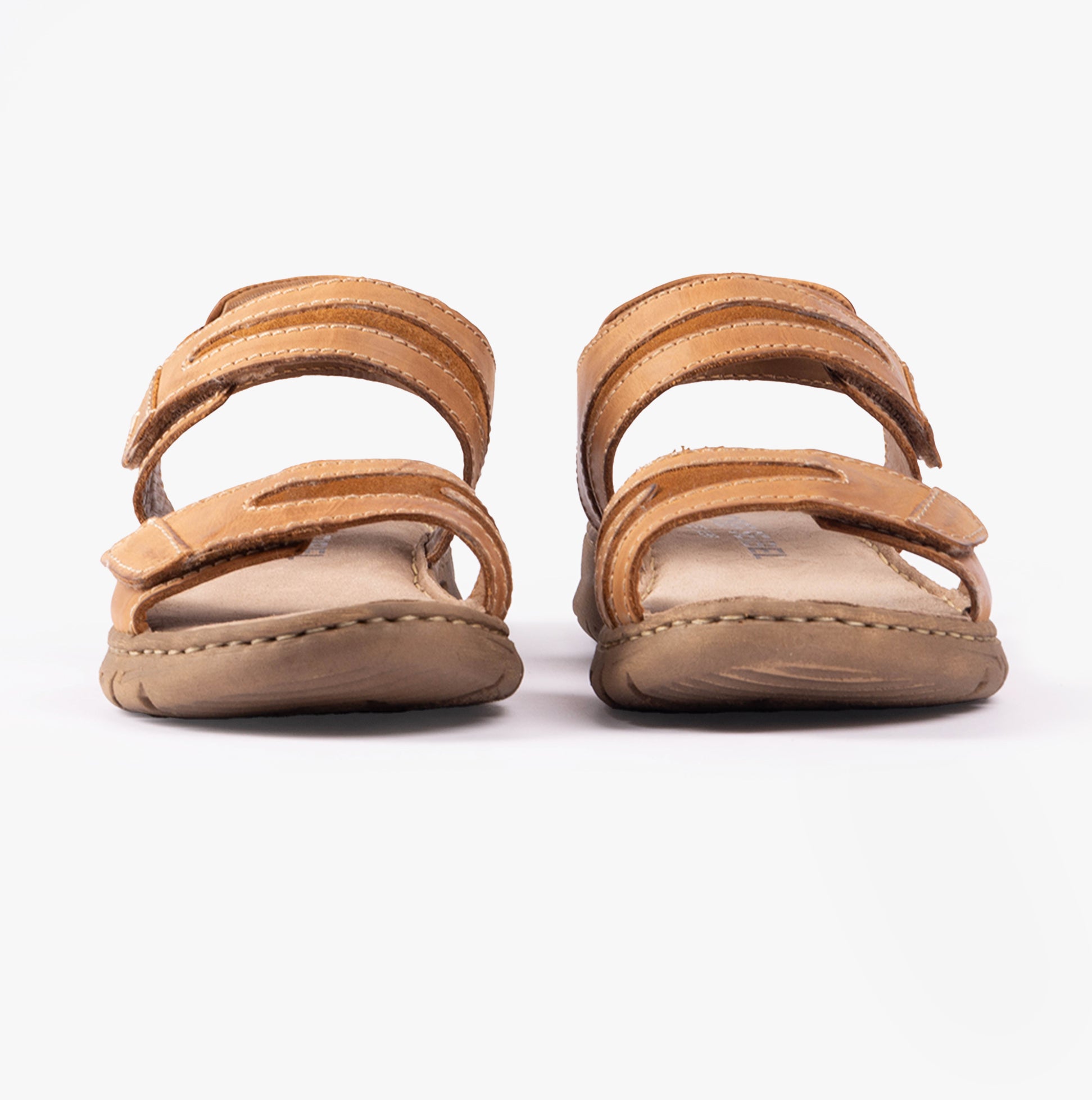 Josef Seibel BRENDA 08 Womens Sandals Camel rear view showing leather strap design and flat rubber sole.