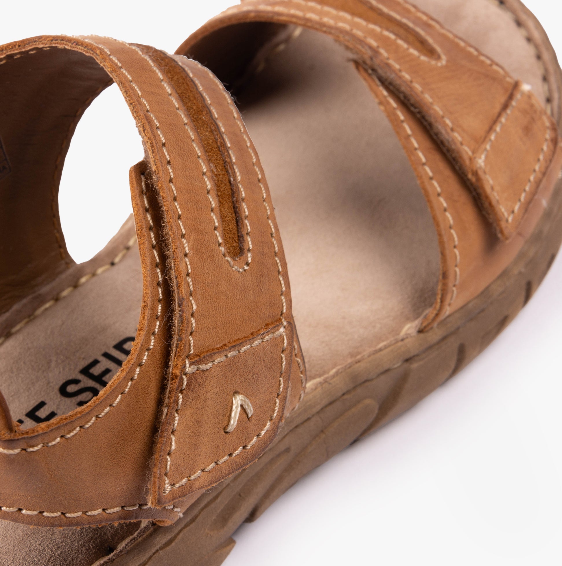 Josef Seibel BRENDA 08 Womens Sandals Camel side view showcasing leather upper and touch fasten.