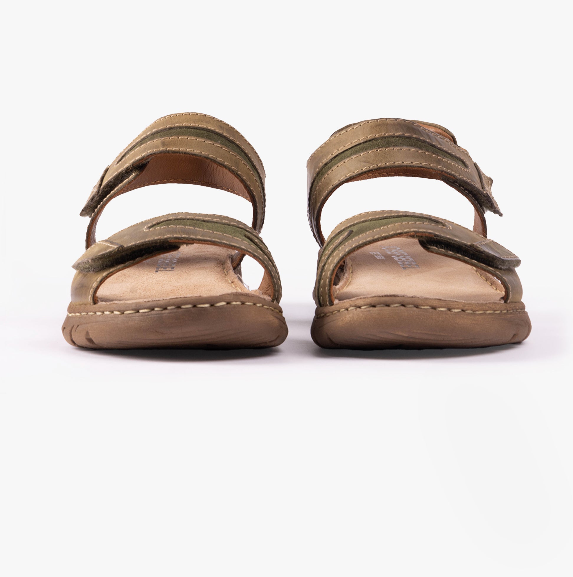 Josef Seibel BRENDA 08 Womens Sandals Khaki front view showcasing leather straps and comfortable design.