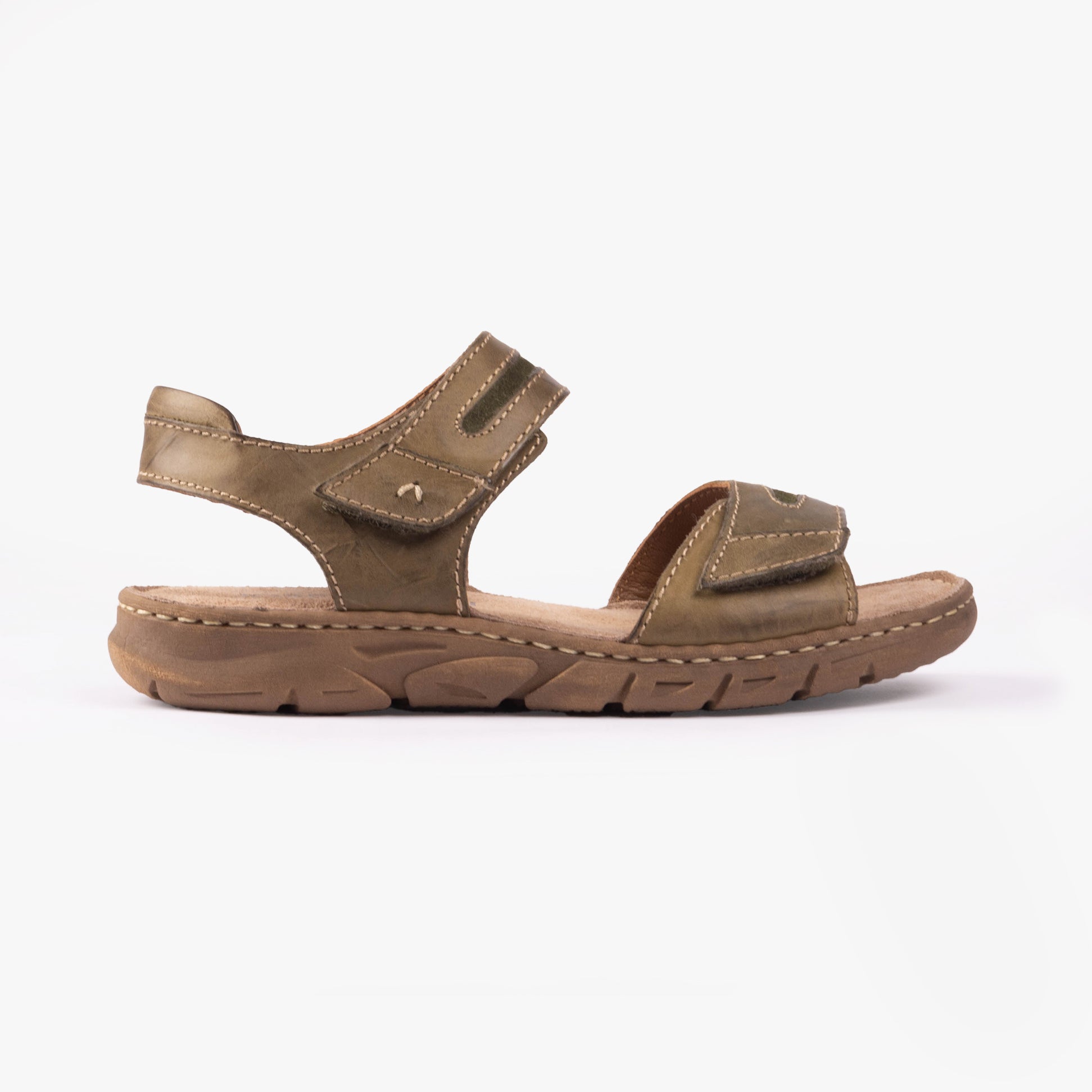 Josef Seibel BRENDA 08 Womens Sandals Khaki side view showcasing leather upper and rubber sole.