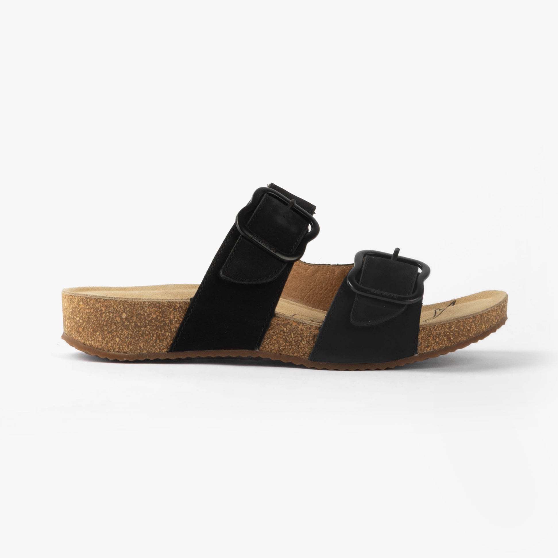 Josef Seibel TONGA 64 Womens Sandals Schwarz side view with black leather straps and flat PU sole.