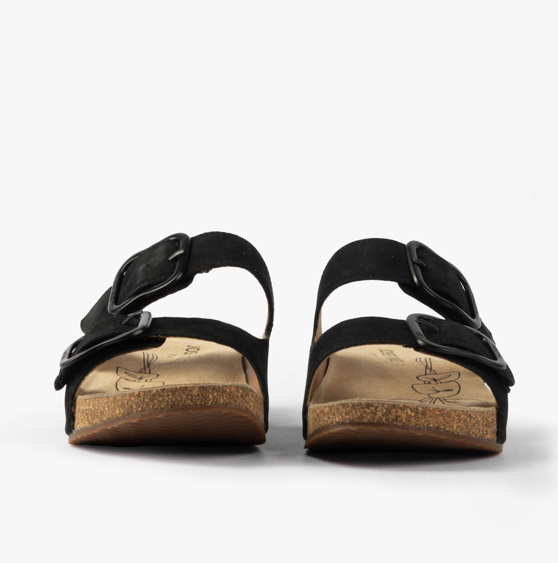 Josef Seibel TONGA 64 Womens Sandals Schwarz front view with two adjustable buckles and cork footbed.