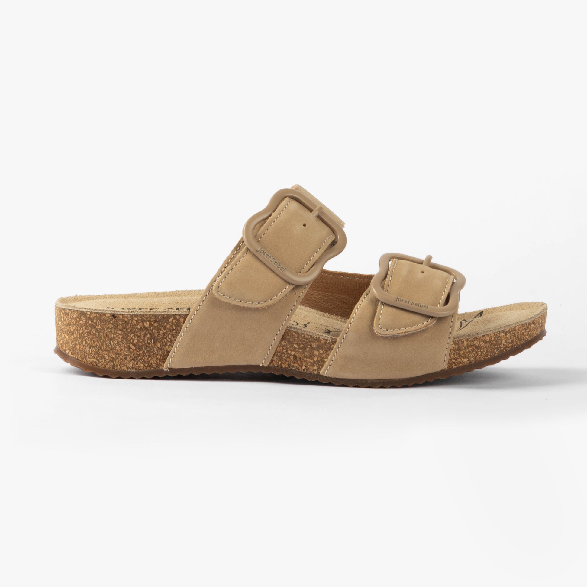 Josef Seibel TONGA 64 Womens Sandals Beige side view showing slip-on design and comfortable leather upper.