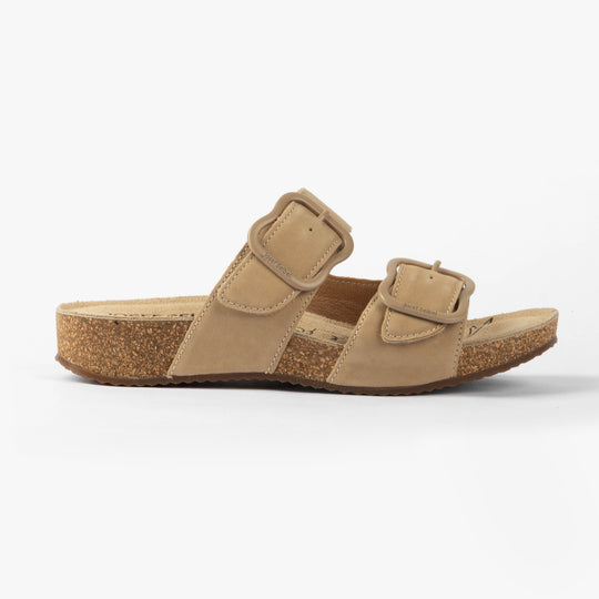 Josef Seibel TONGA 64 Womens Sandals Beige side view showing slip-on design and comfortable leather upper.
