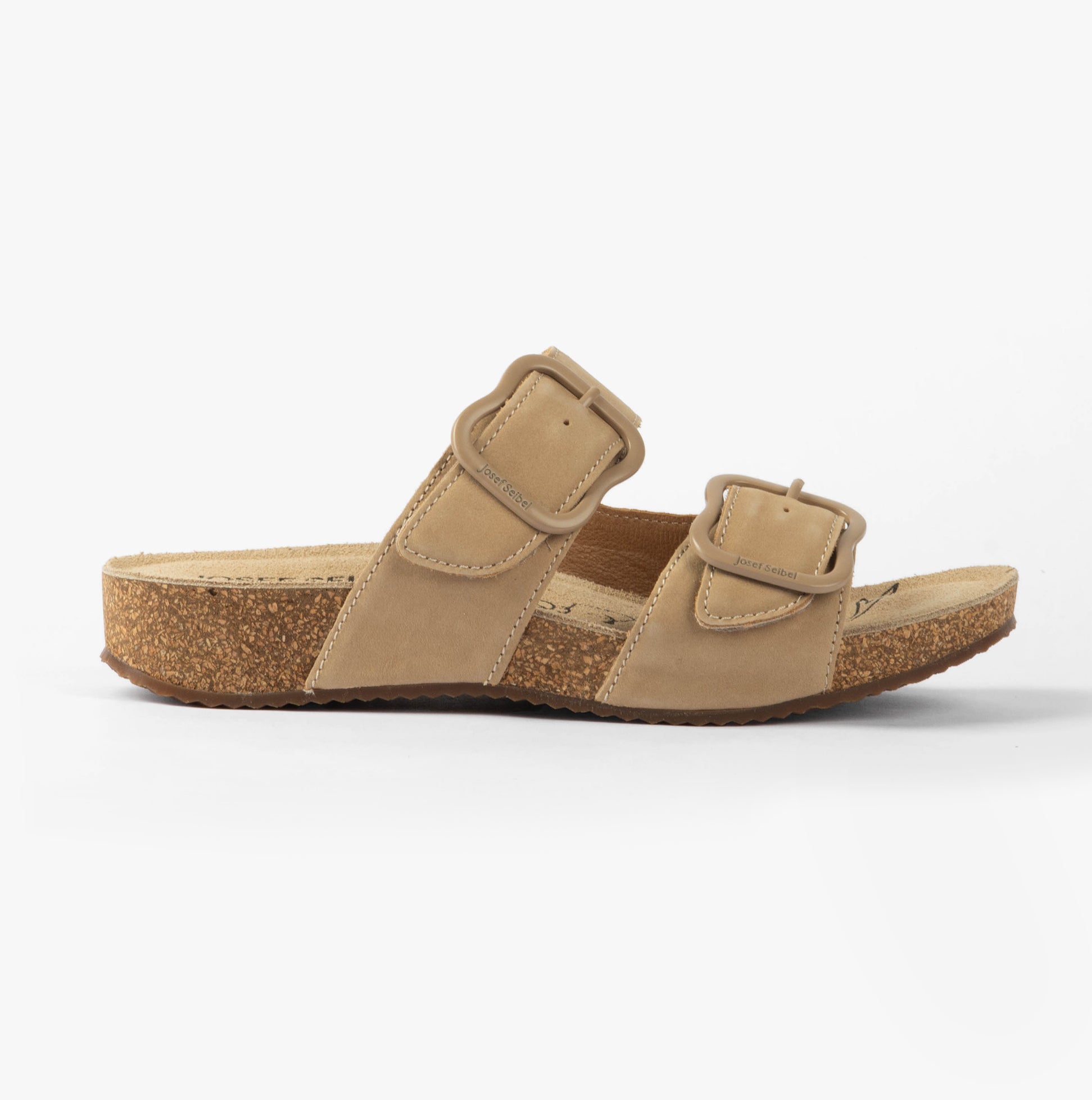Josef Seibel TONGA 64 Womens Sandals Beige side view showing slip-on design and comfortable leather upper.