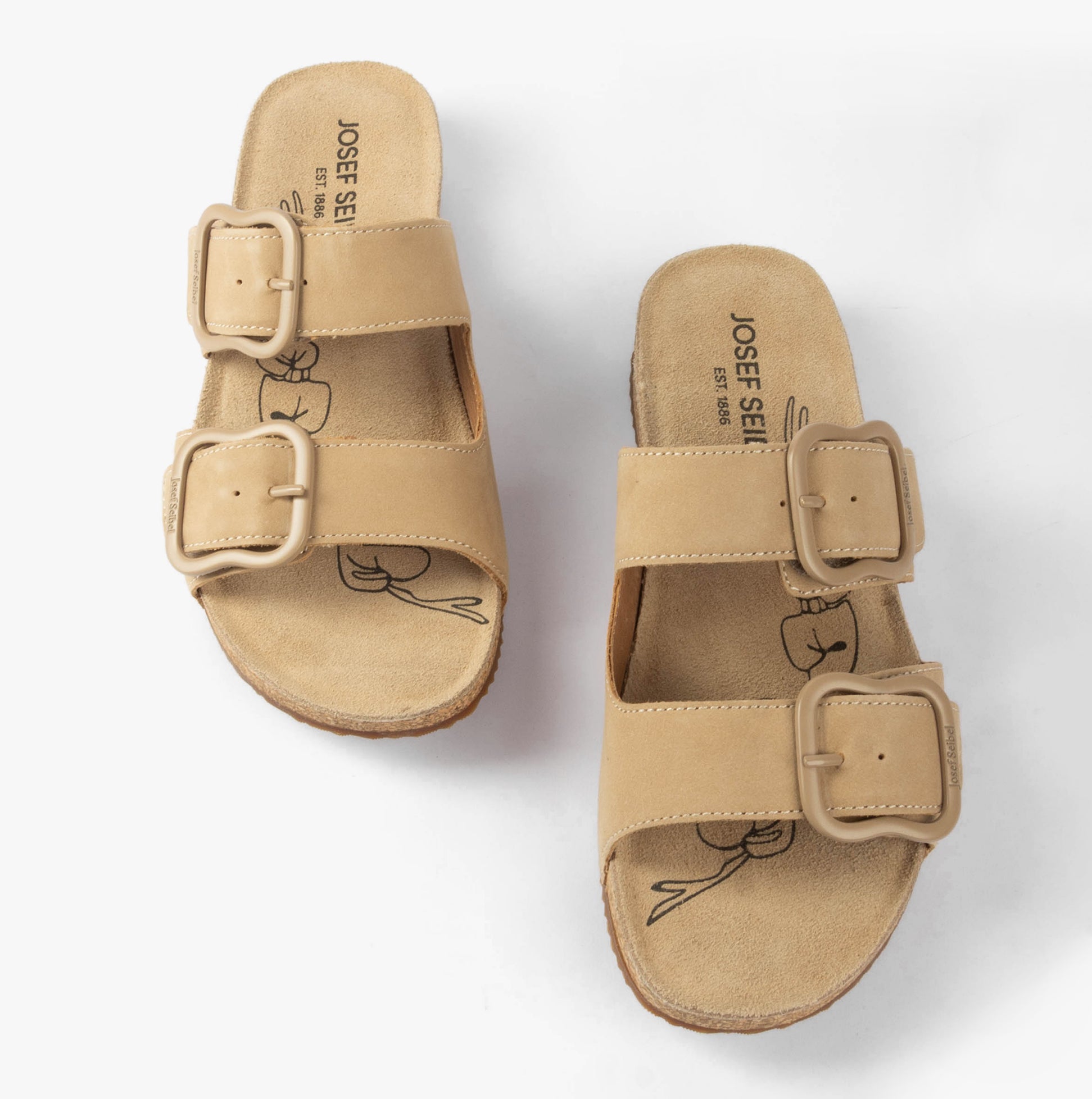Josef Seibel TONGA 64 Womens Sandals Beige top view with double buckle straps and soft leather lining.