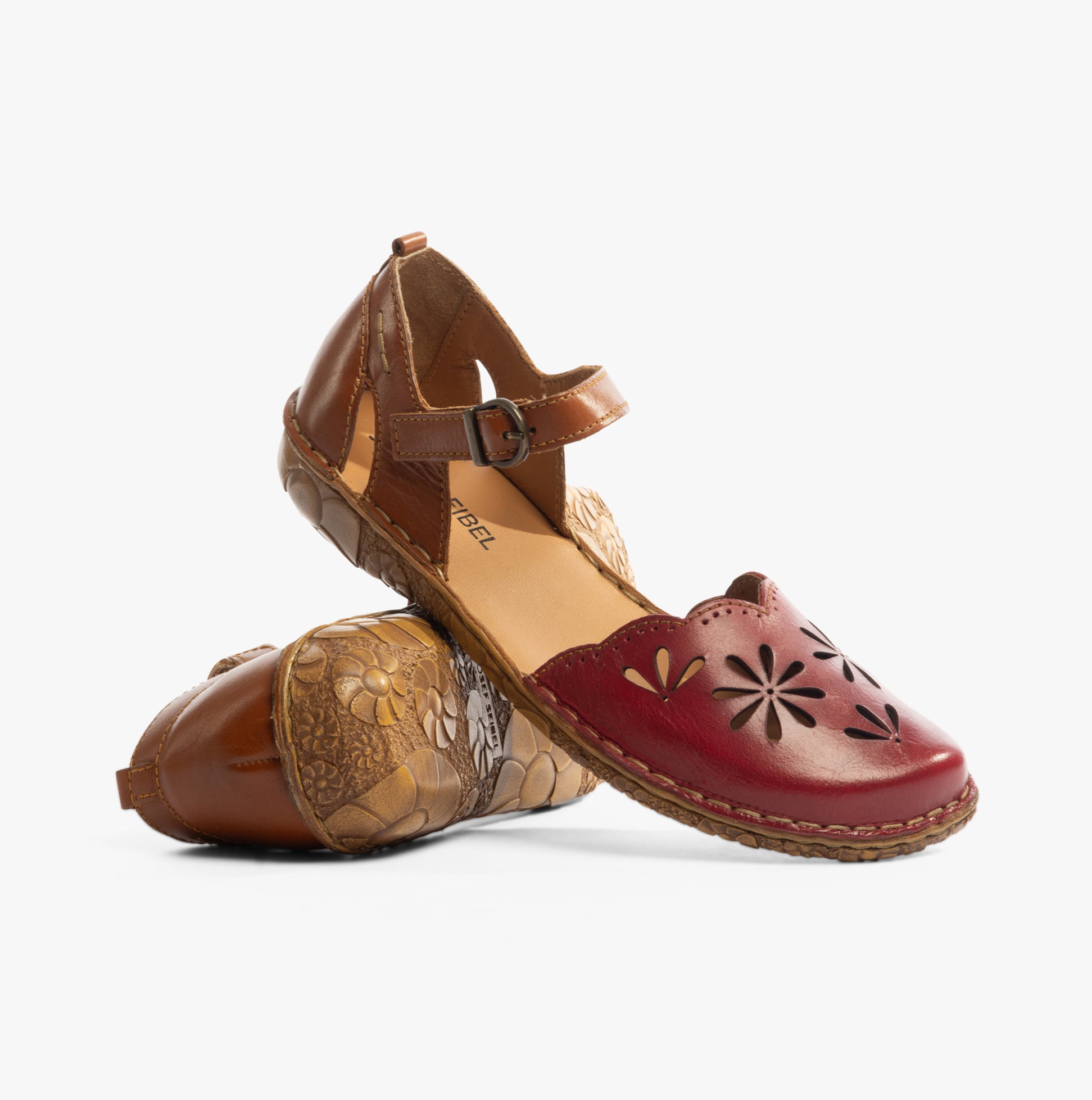 Josef Seibel ROSALIE 04 Womens Sandals Rubin-Kombi side view showcasing leather upper and buckle closure.