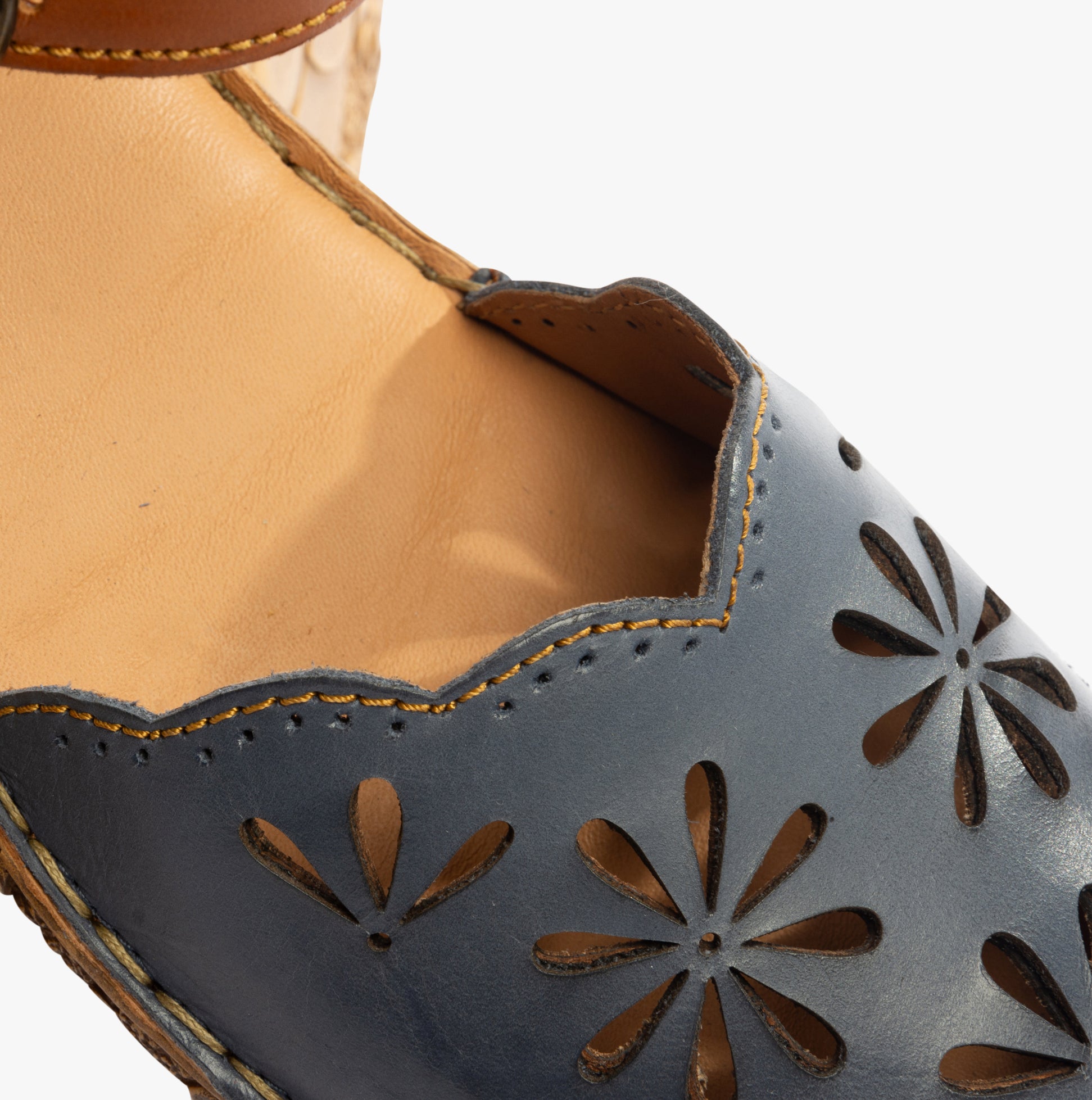 Josef Seibel ROSALIE 04 Womens Sandals Shark-Kombi detail view showcasing leather upper with floral cutouts.