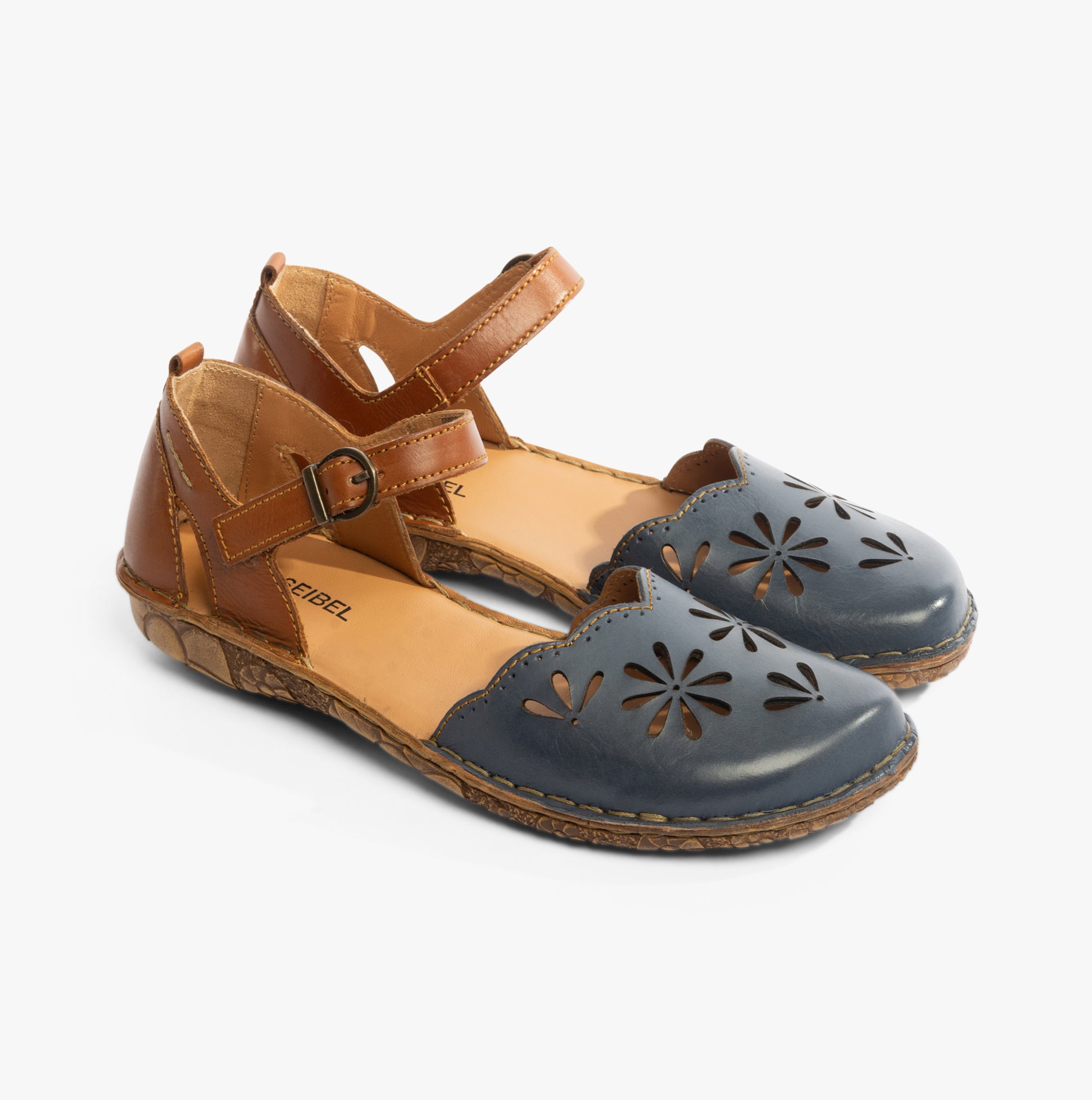 Josef Seibel ROSALIE 04 Womens Sandals Shark-Kombi side view showing leather upper and buckle closure.