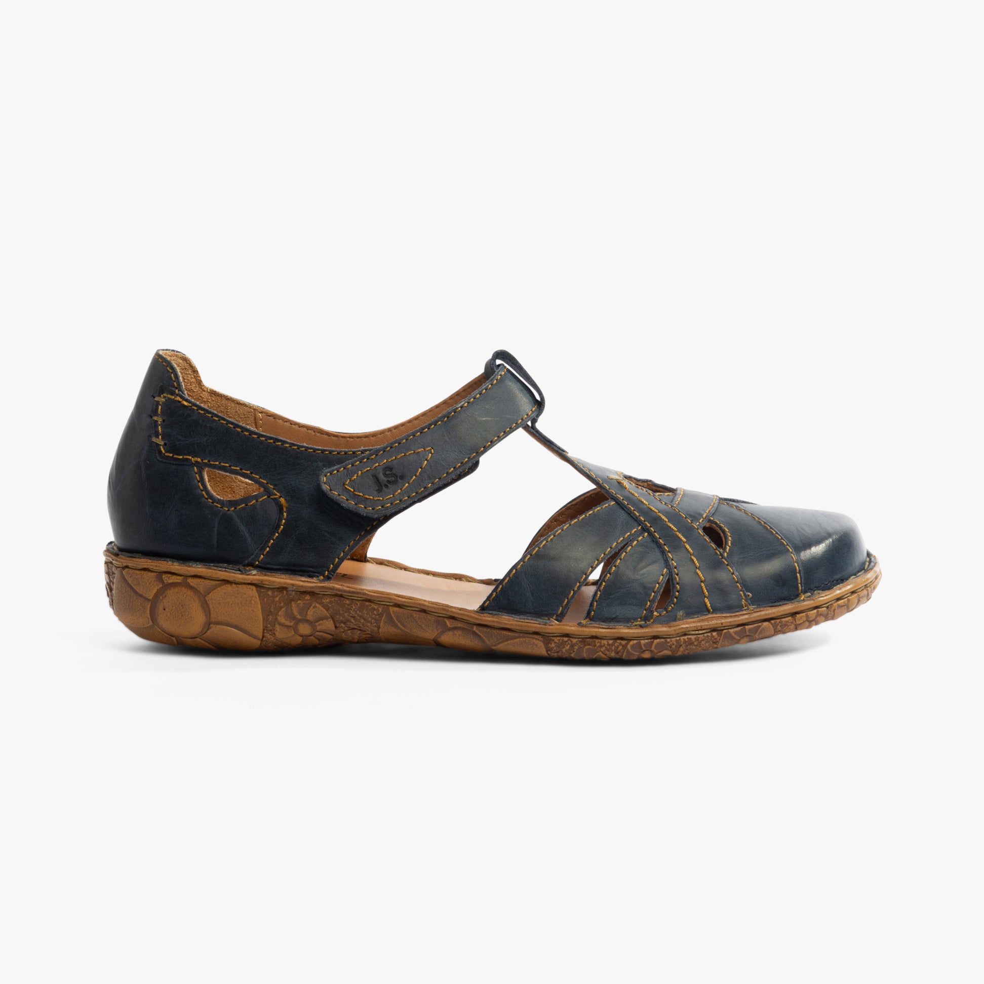 Josef Seibel ROSALIE 29 Womens Sandals Dunkelblau side view showing leather upper and touch fastening.
