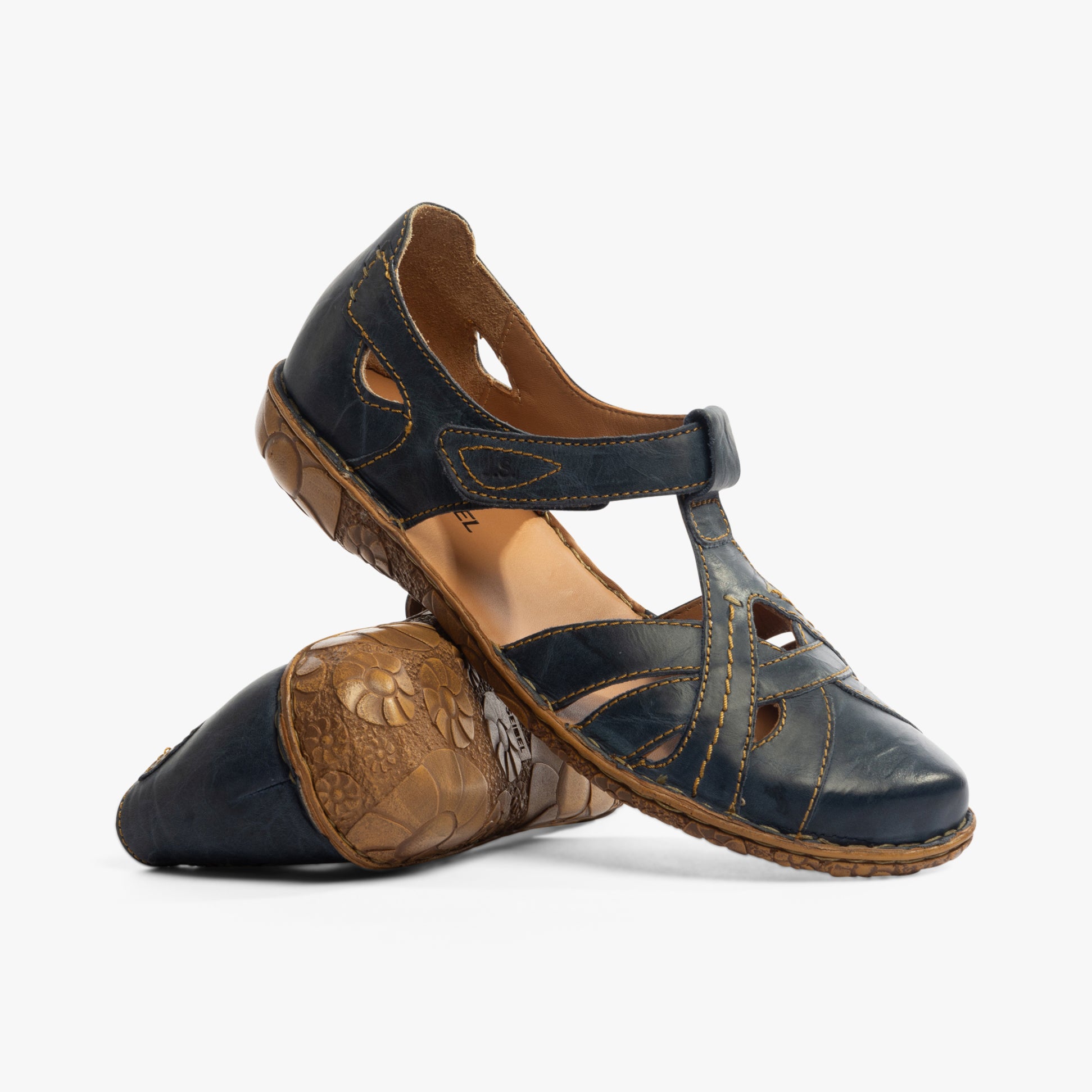 Josef Seibel ROSALIE 29 Womens Sandals Dunkelblau side and front view with leather upper and PU sole.