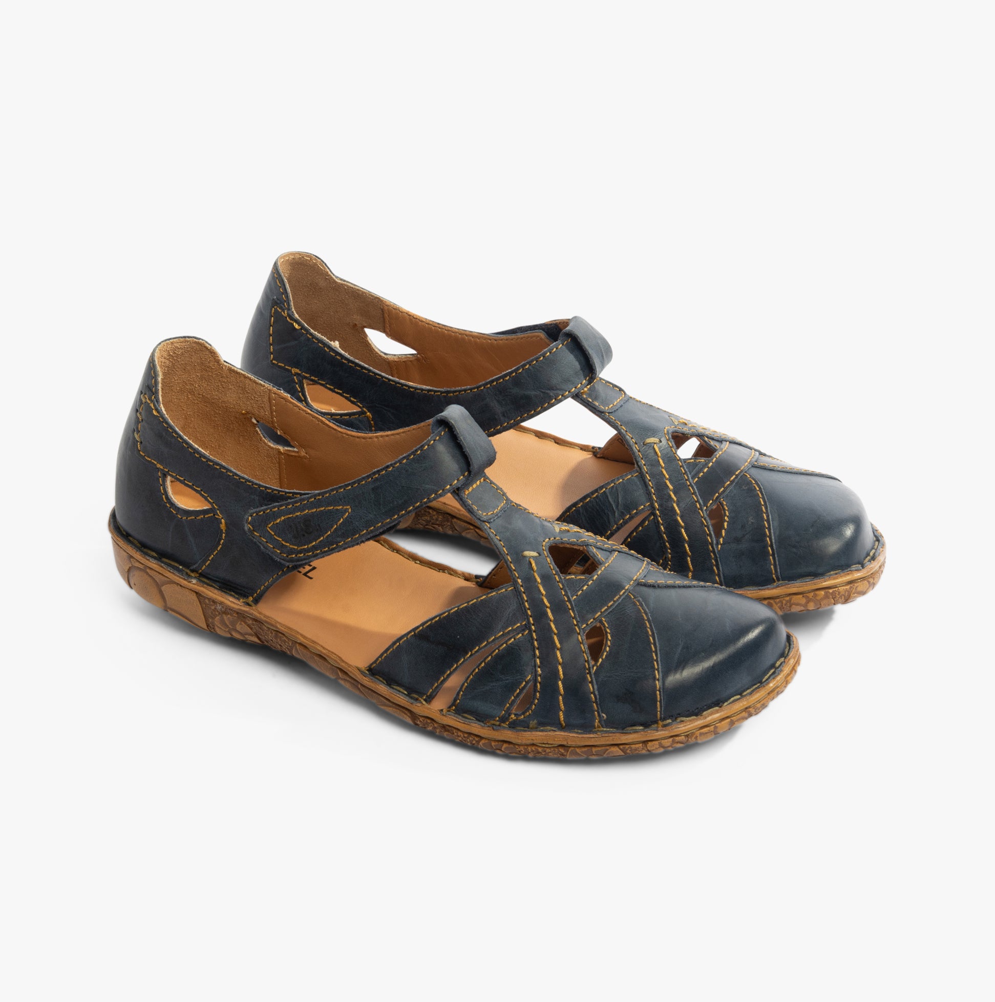 Josef Seibel ROSALIE 29 Womens Sandals Dunkelblau side view showing comfortable leather upper and flat sole.