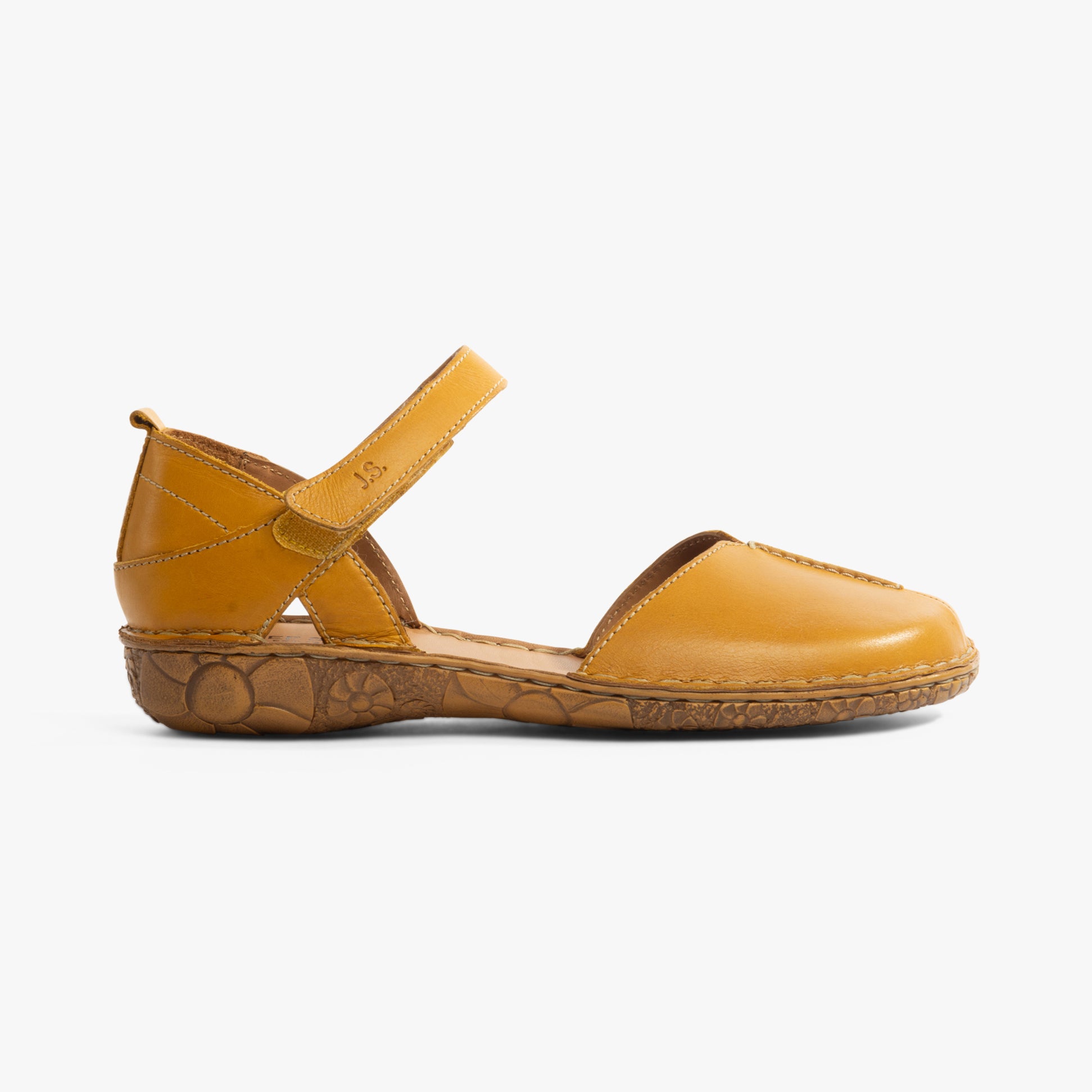 Josef Seibel ROSALIE 42 Womens Sandals Mango side view showing flat heel and leather upper.