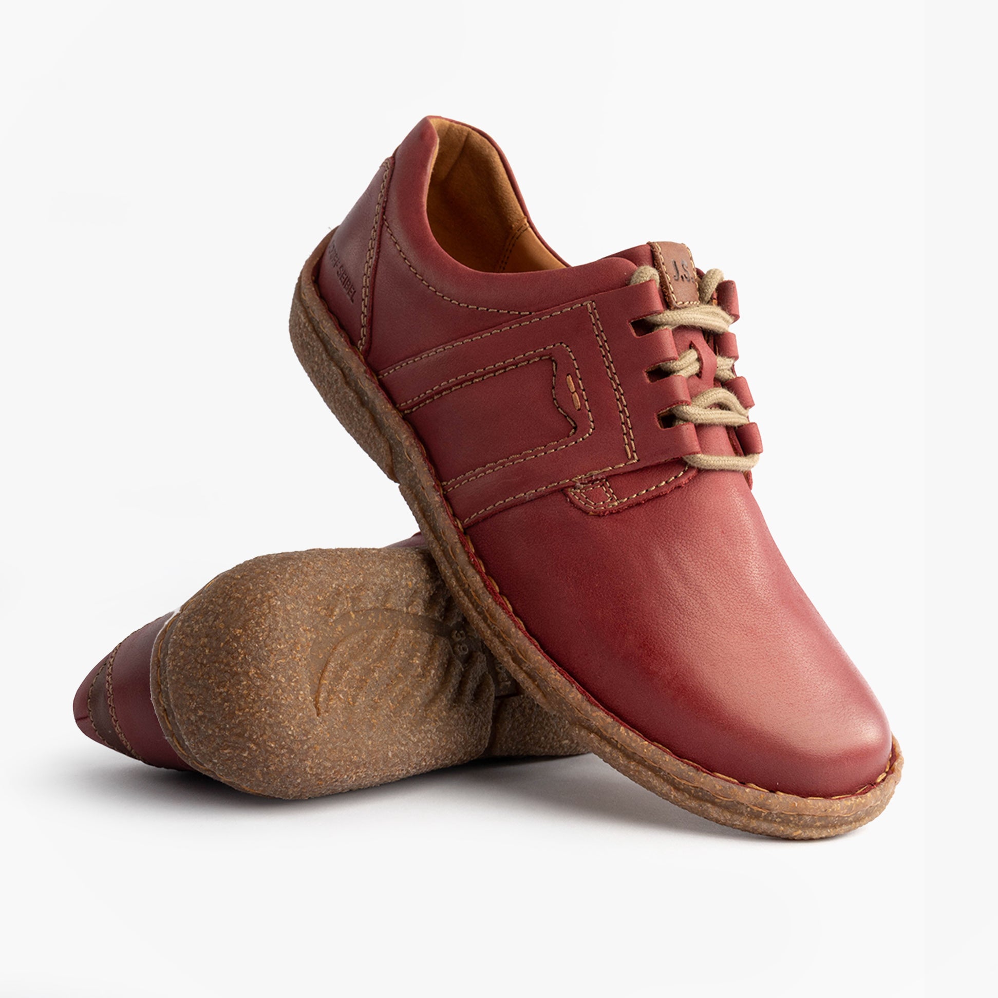 Josef Seibel NEELE 44 Womens Shoes Bordeaux side view, comfort leather shoes with lace-up style on a white background.
