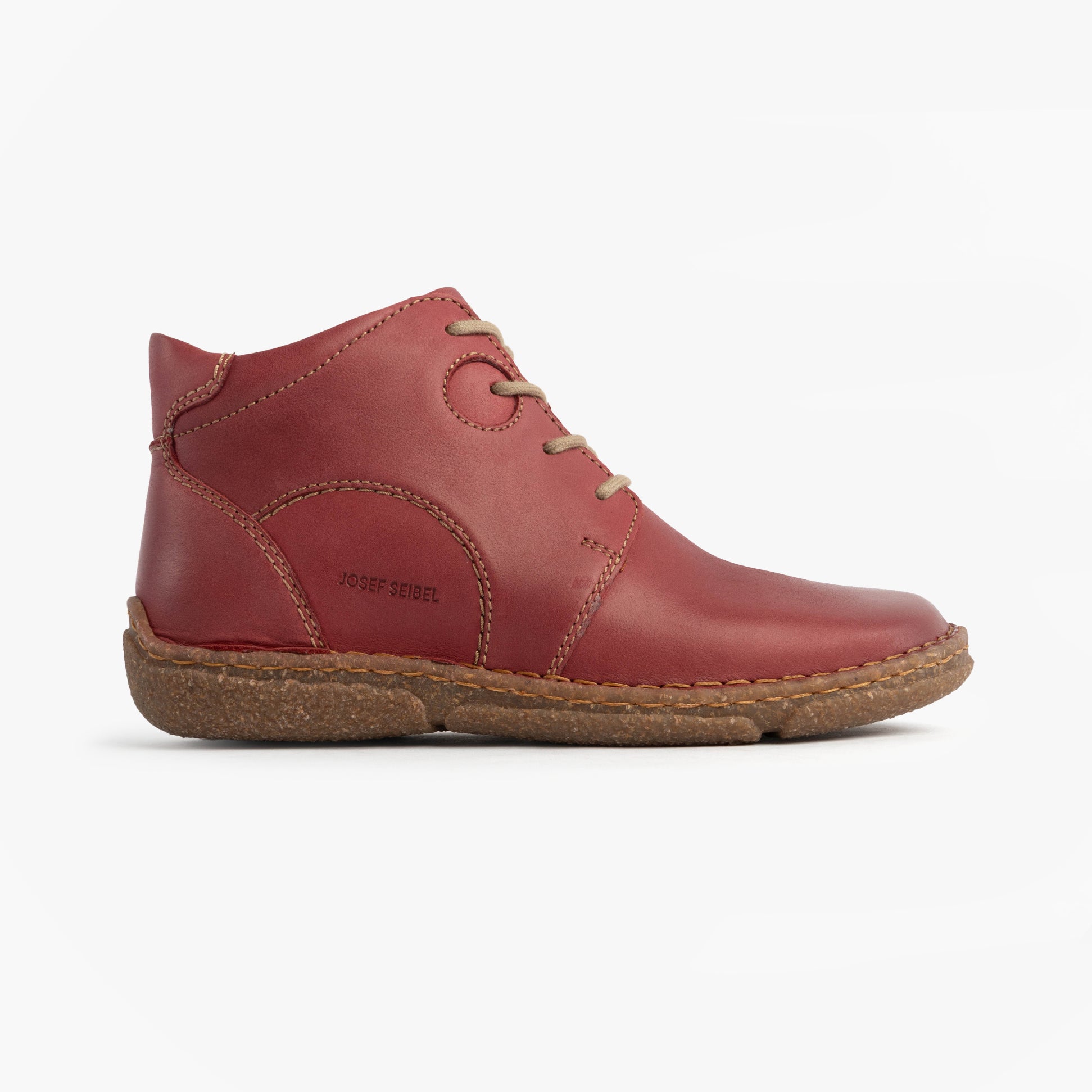 Josef Seibel NEELE 46 Womens Lace Up Ankle Boots Bordeaux side view highlighting leather upper and lace-up closure.