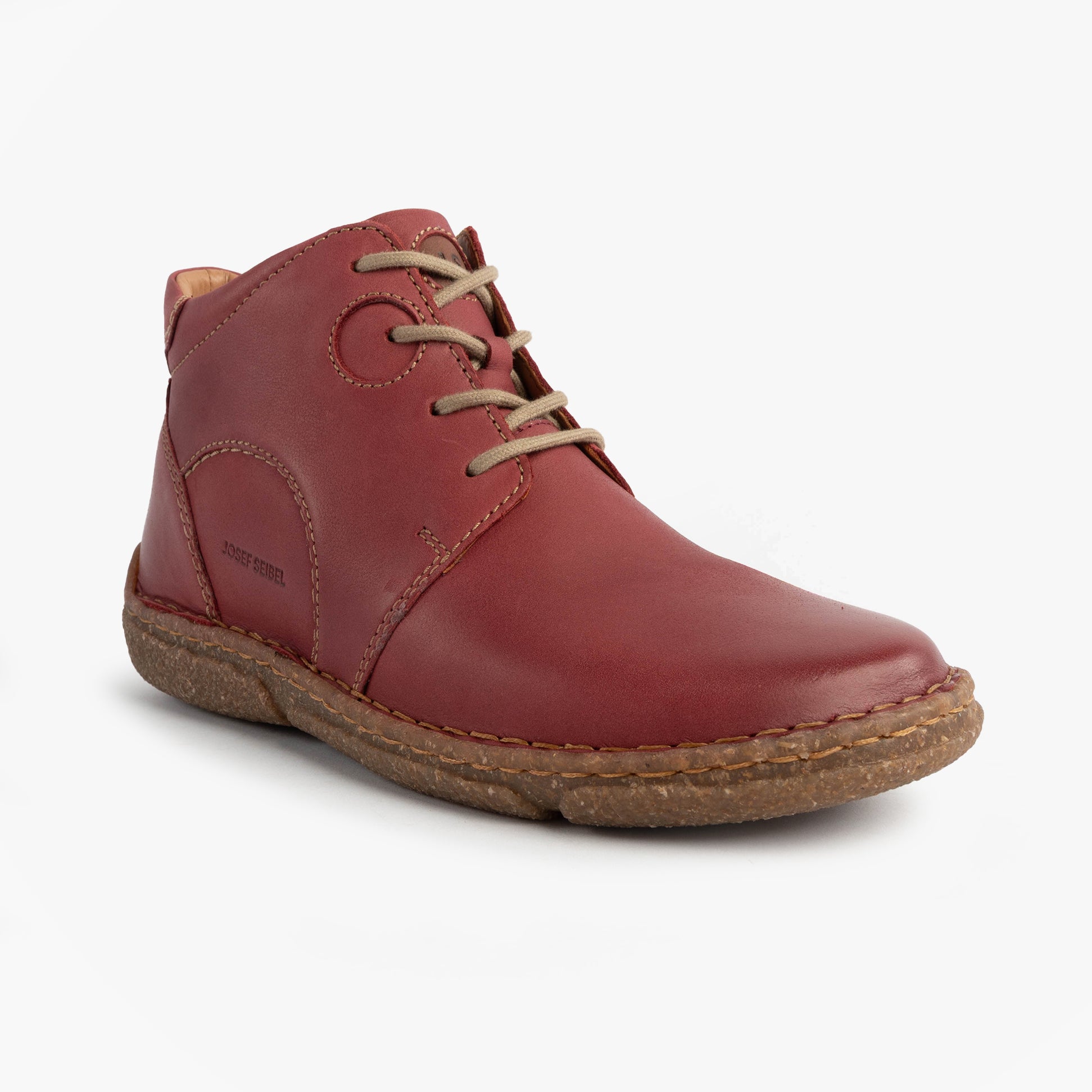 Josef Seibel NEELE 46 Womens Lace Up Ankle Boots Bordeaux side view, showcasing red leather upper and lace-up design.