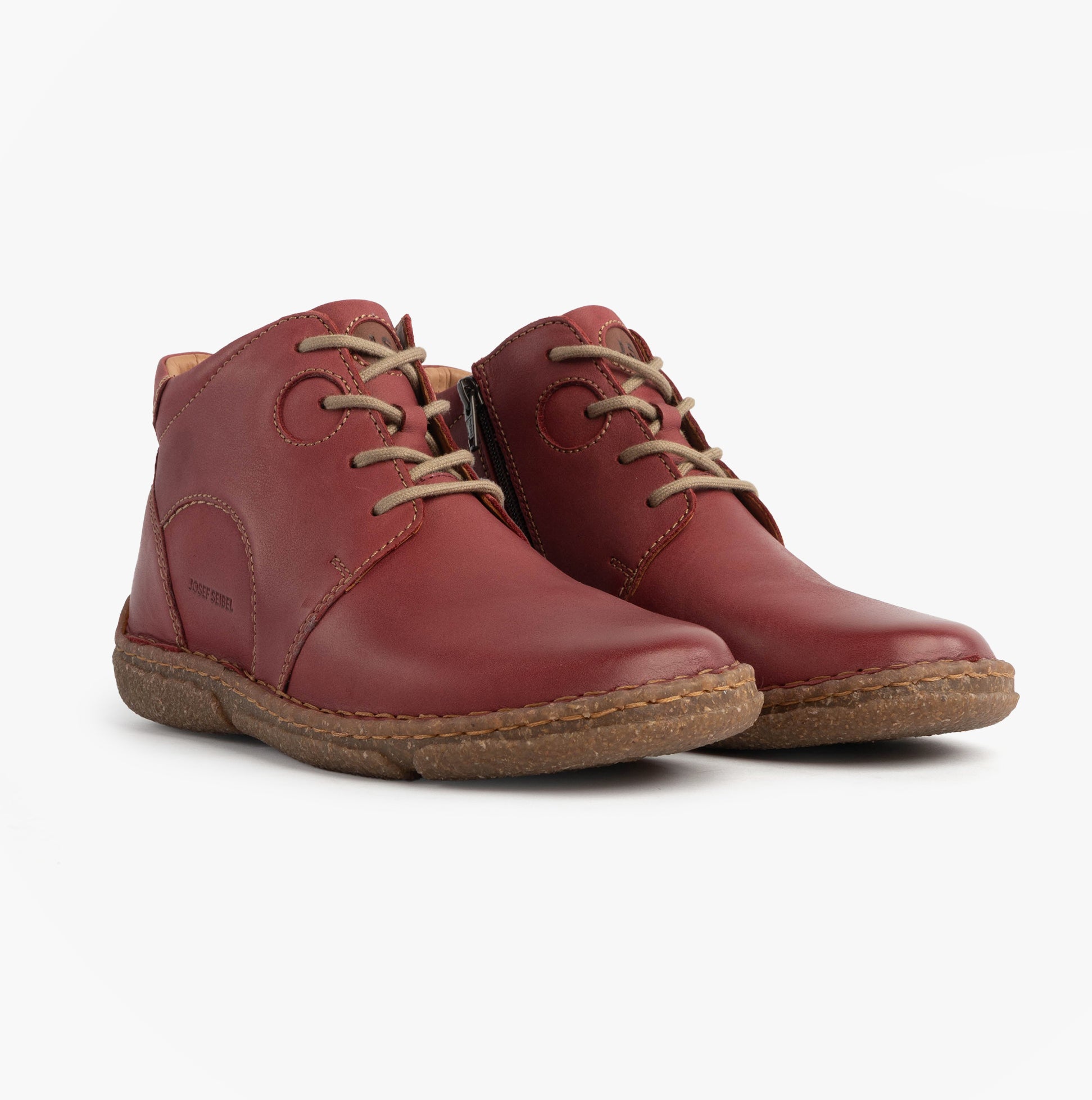 Josef Seibel NEELE 46 Womens Lace Up Ankle Boots Bordeaux side view showing leather upper and lace details.
