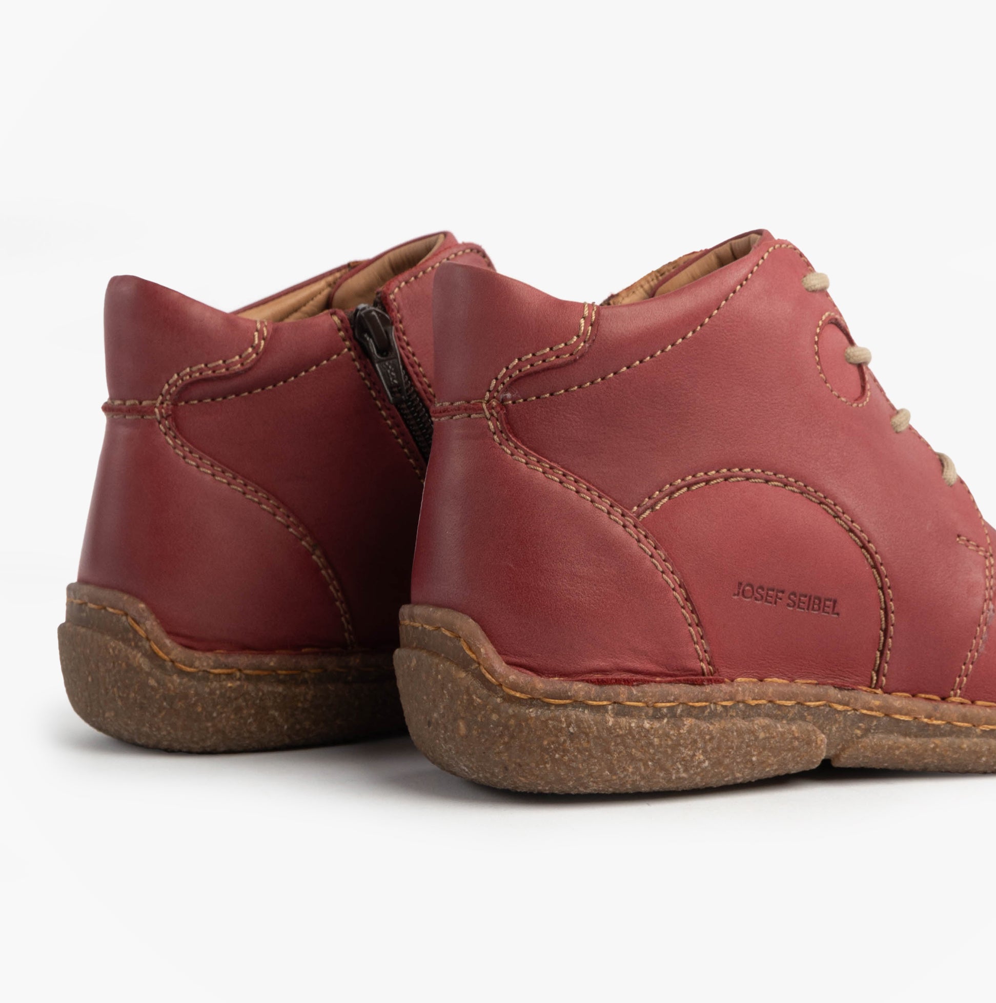 Josef Seibel NEELE 46 Womens Lace Up Ankle Boots Bordeaux rear view showcasing leather upper and hand-stitched sole.