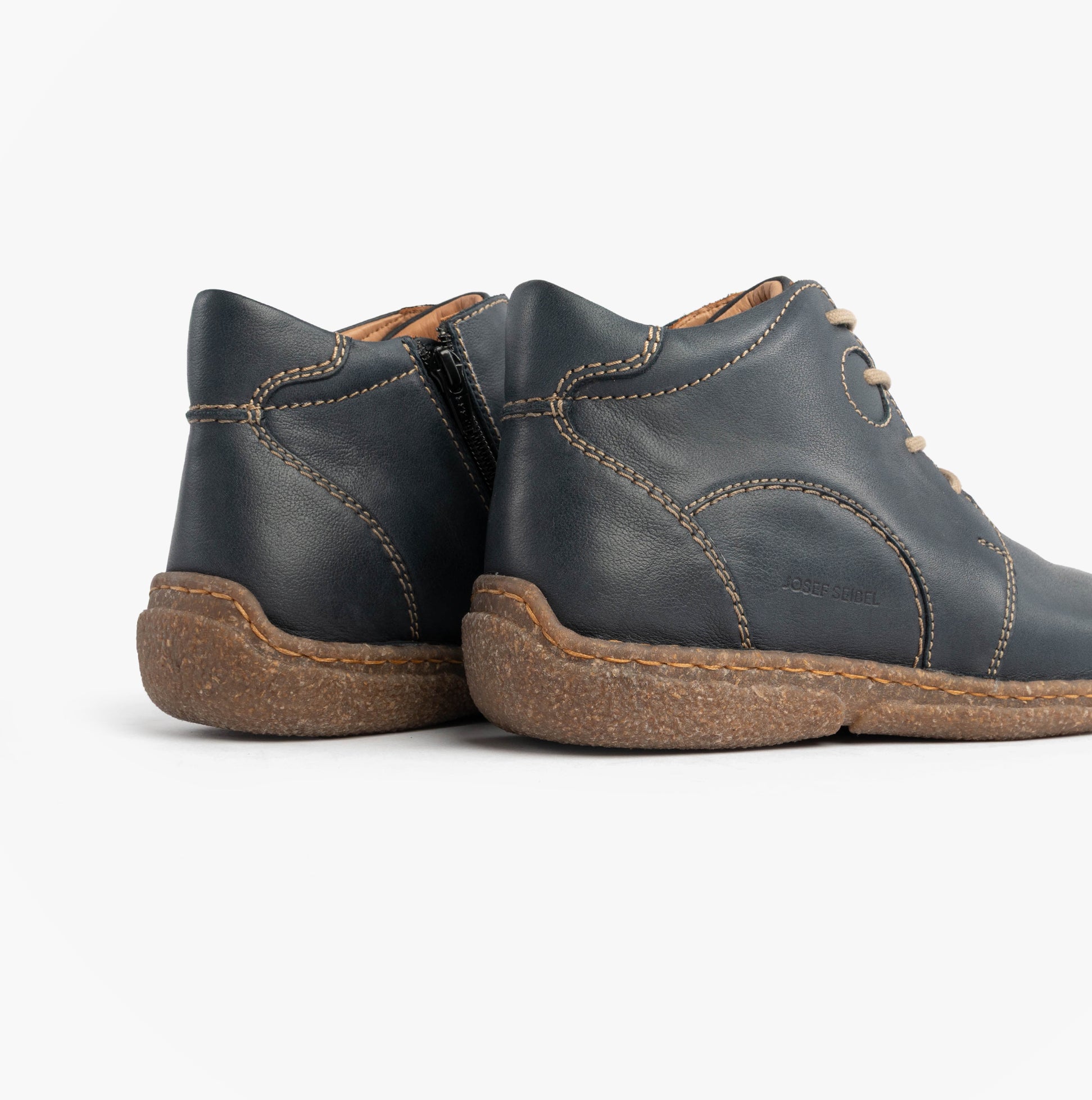 Josef Seibel NEELE 46 Ladies Lace Up Ankle Boots Ocean back view showcasing leather upper and hand-stitched sole.