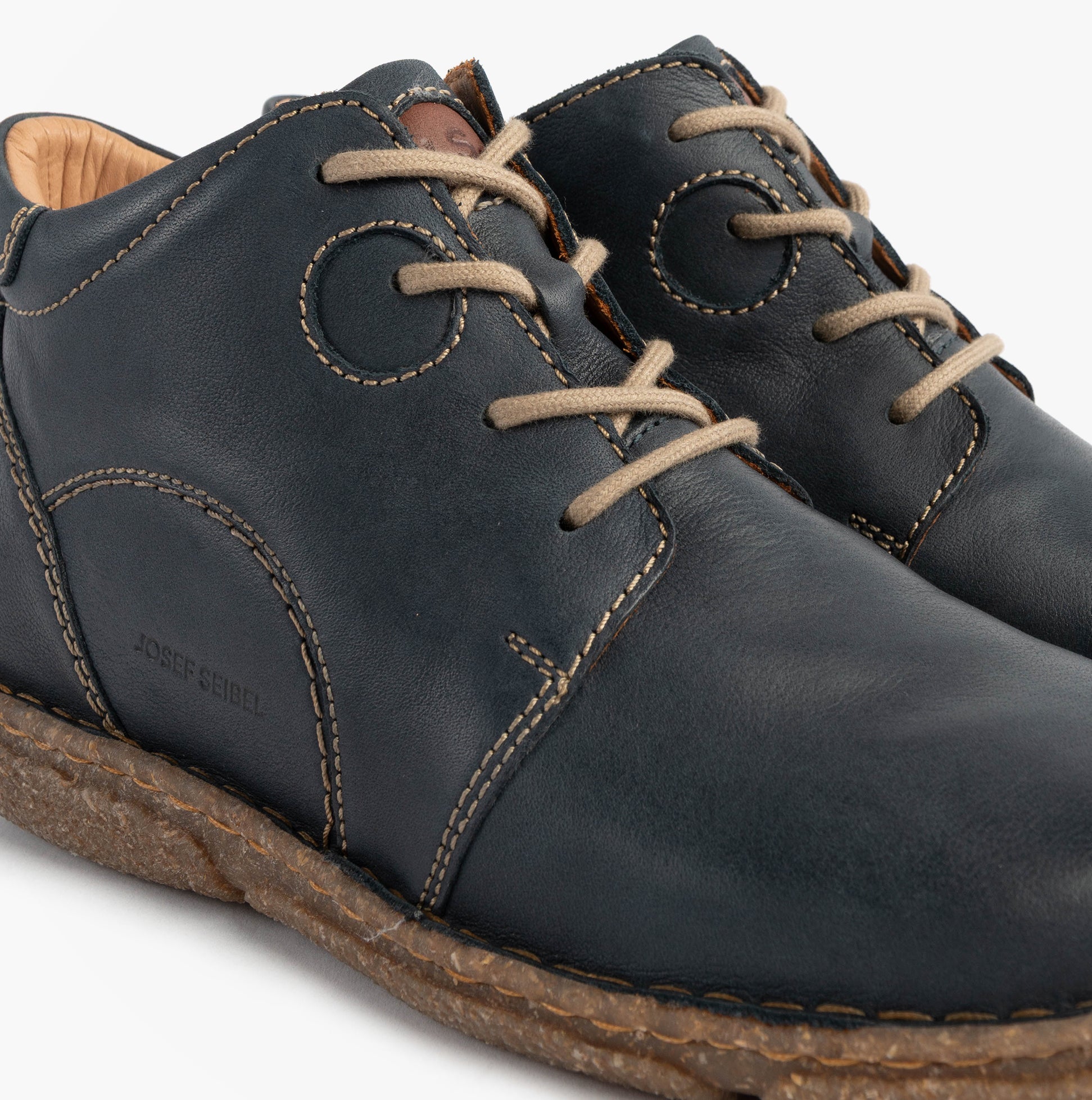 Josef Seibel NEELE 46 Ladies Lace Up Ankle Boots Ocean, side view with detail of leather upper and lace-up closure.