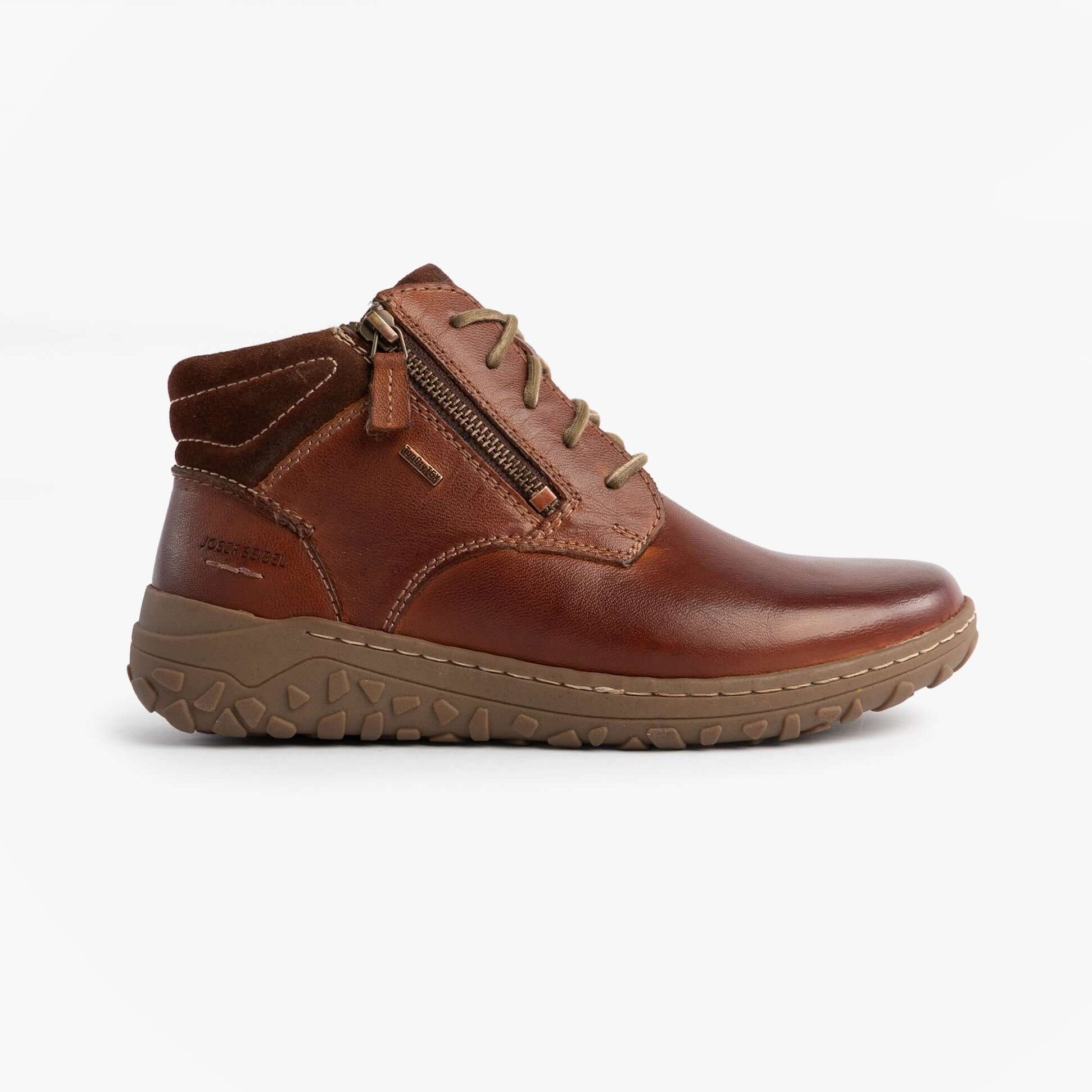 Josef Seibel RUBY 54 Ladies Boots Castagne Brown side view showing leather upper, lace-up and zip closure features.