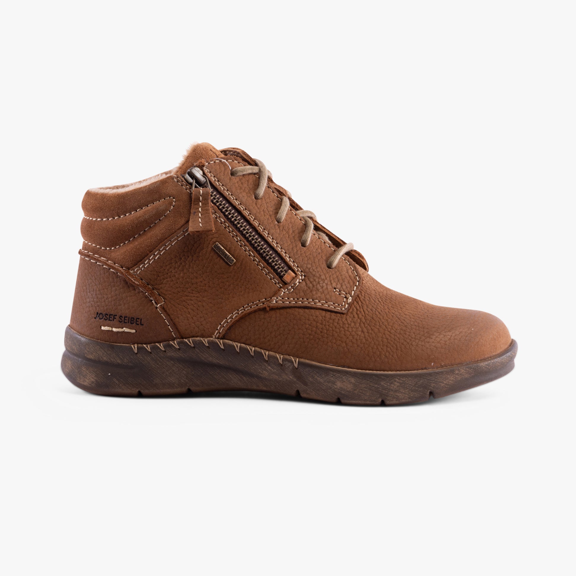 Josef Seibel CONNY 52 Womens Boots Brown side view featuring leather upper, lace-up closure, and low heel.