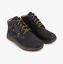 Josef Seibel CONNY 52 Womens Boots Ocean side view of ankle boots in dark blue leather with lace-up and zipper detail.