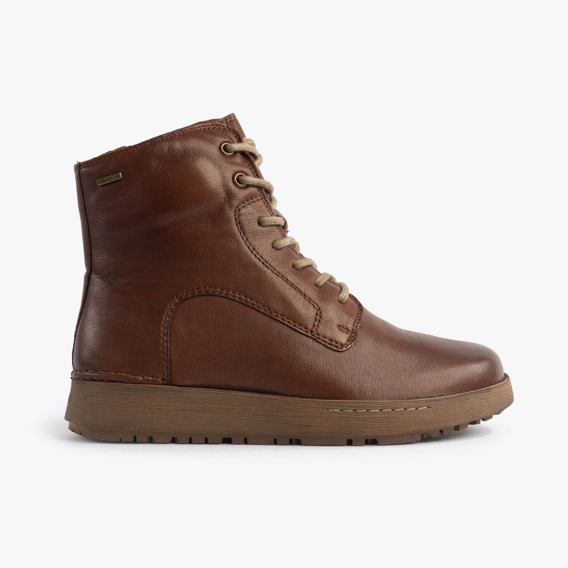 Josef Seibel ANNA 51 Womens Boots Castagne side view of brown leather ankle boots with lace-up and zip closure.