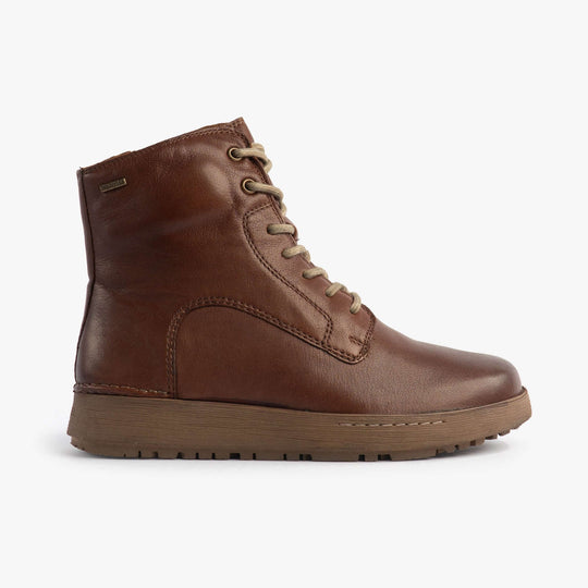 Josef Seibel ANNA 51 Womens Boots Castagne side view of brown leather ankle boots with lace-up and zip closure.