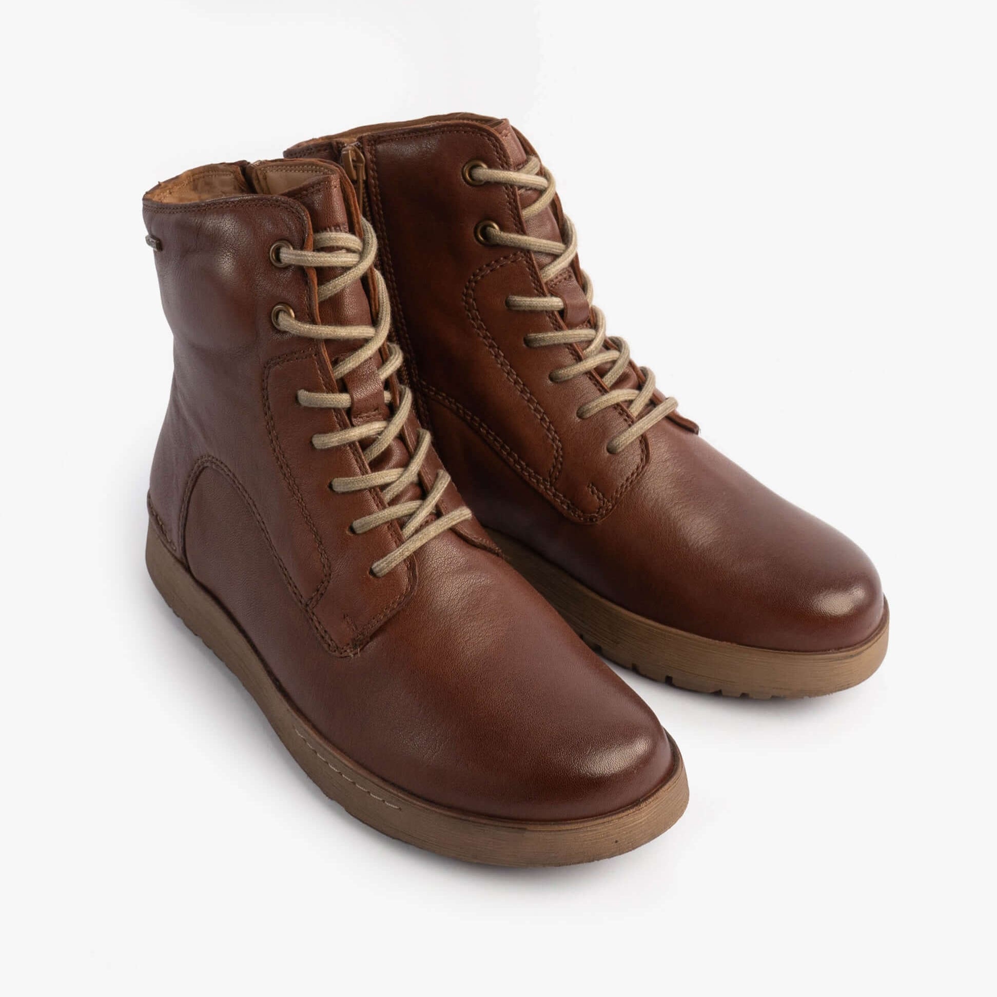 Josef Seibel ANNA 51 Womens Boots Castagne front view showing lace-up design and round toe in brown leather.