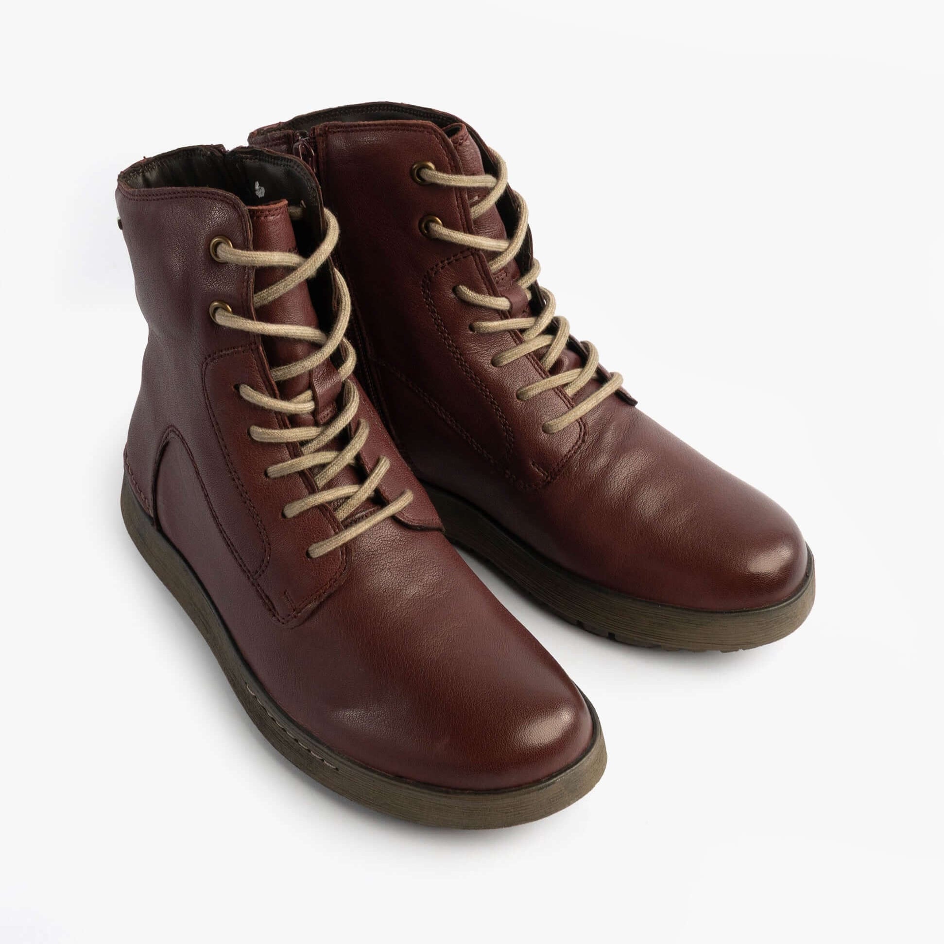 Josef Seibel ANNA 51 Women Boots Plum side view showing lace-up design and round toe, flat sole, and leather upper.