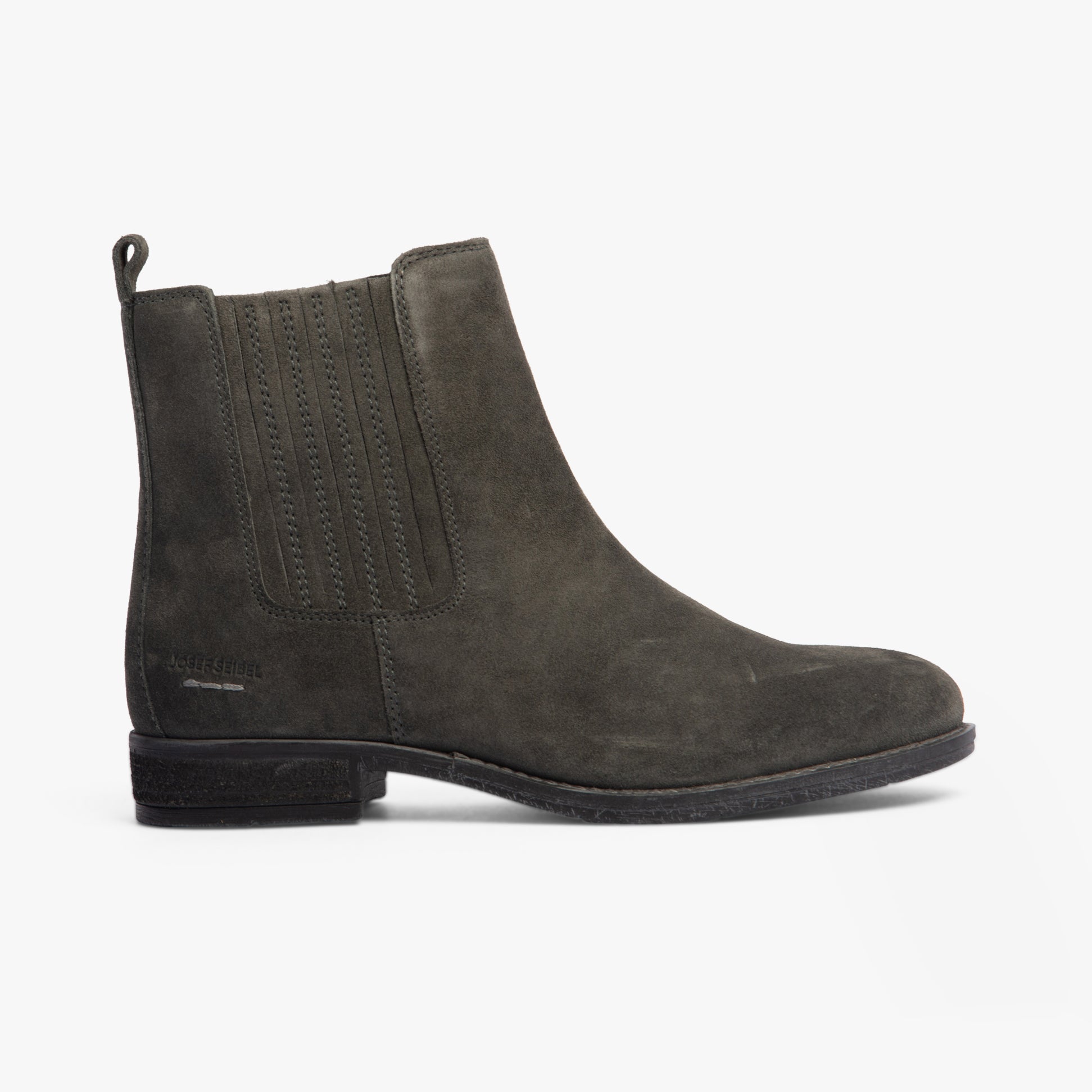 Josef Seibel SIENNA 02 Womens Boots Grey side view showing suede ankle boot design with round toe and zip closure.