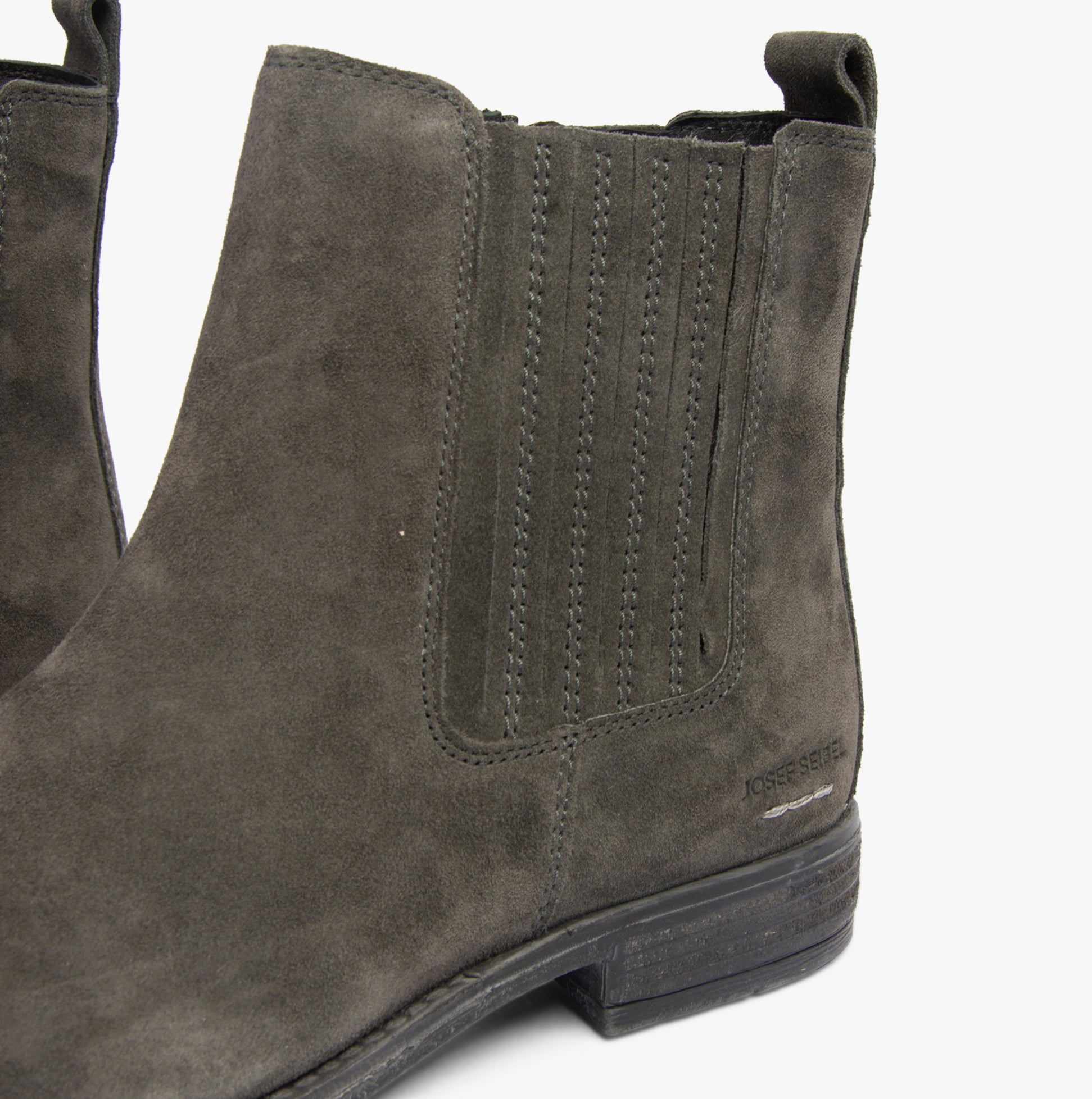 Josef Seibel SIENNA 02 Womens Boots Grey detail view highlighting the suede upper and side elastic panel.