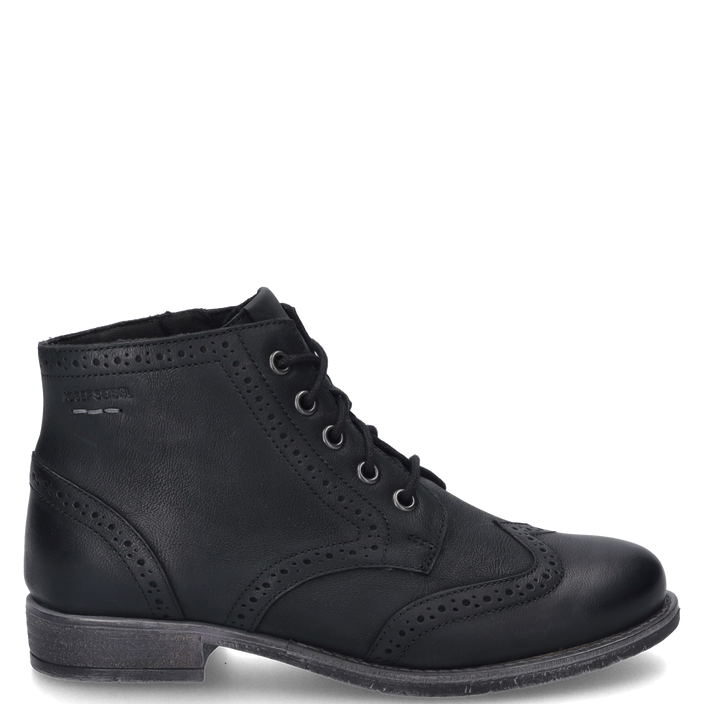 Josef Seibel SIENNA 75 Womens Boots Black side view showing lace-up closure and brogue detailing.