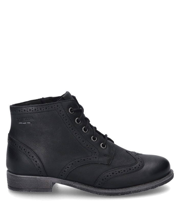 Josef Seibel SIENNA 75 Womens Boots Black side view showing lace-up closure and brogue detailing.