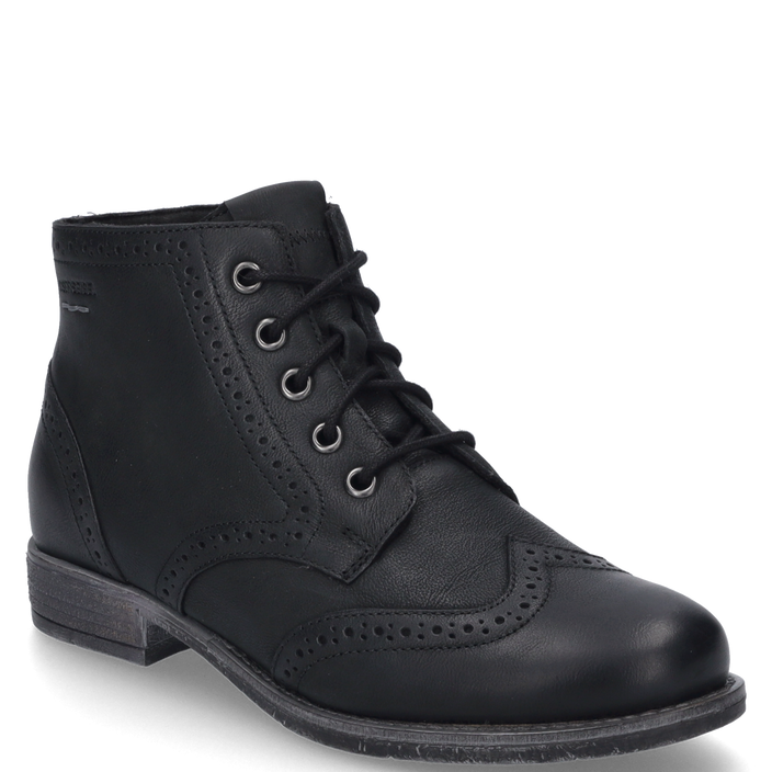 Josef Seibel SIENNA 75 Womens Boots Black side view showing lace-up design and brogue detailing.