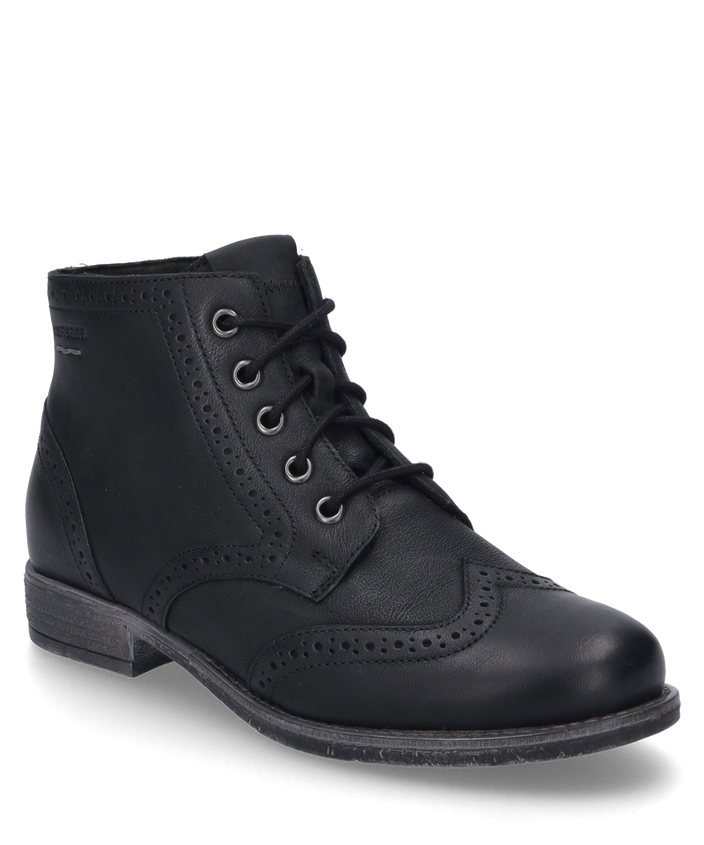 Josef Seibel SIENNA 75 Womens Boots Black side view showing lace-up design and brogue detailing.
